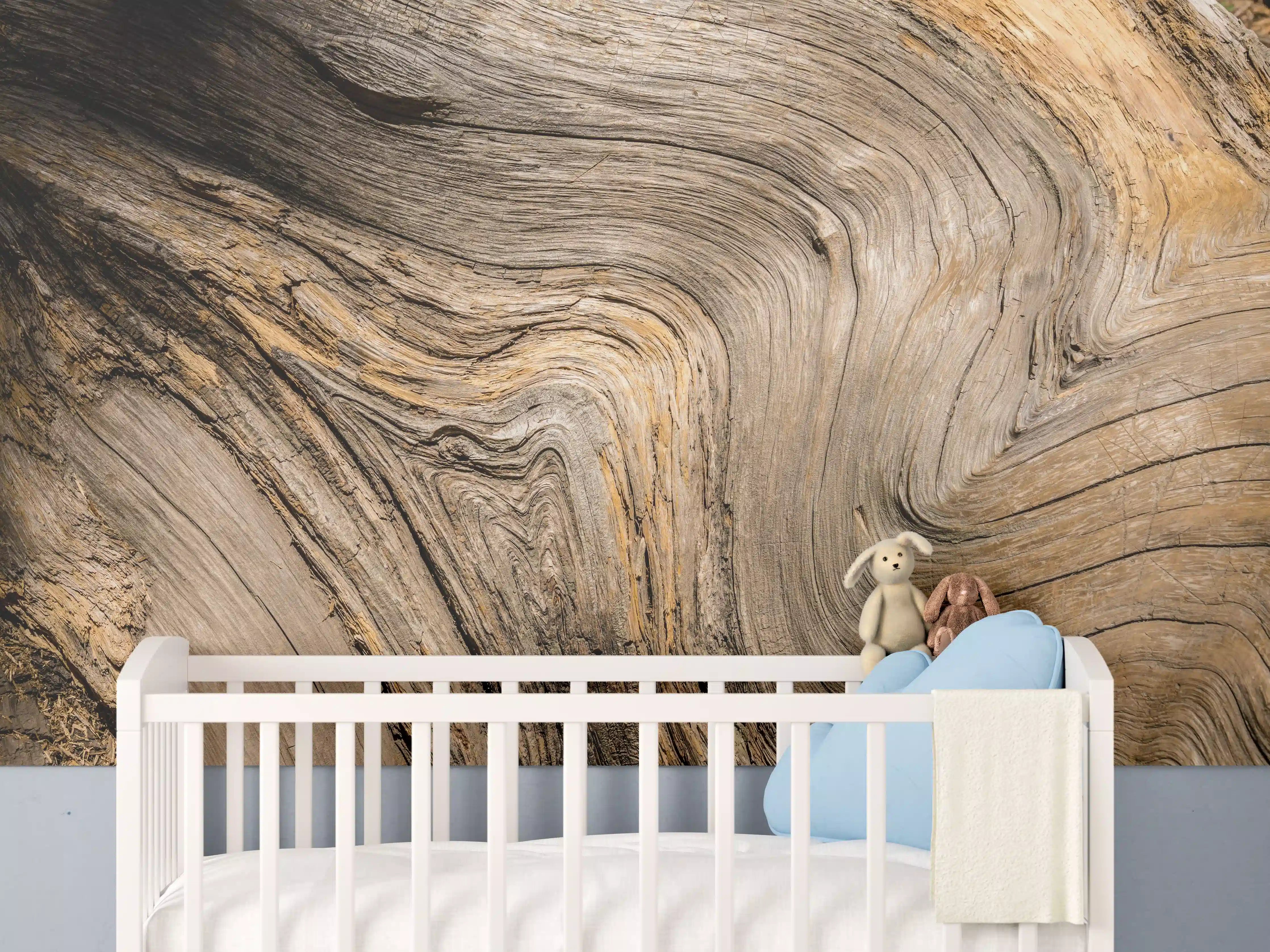 Babyzimmer Wandgestaltung - Geschwungenes Naturholz