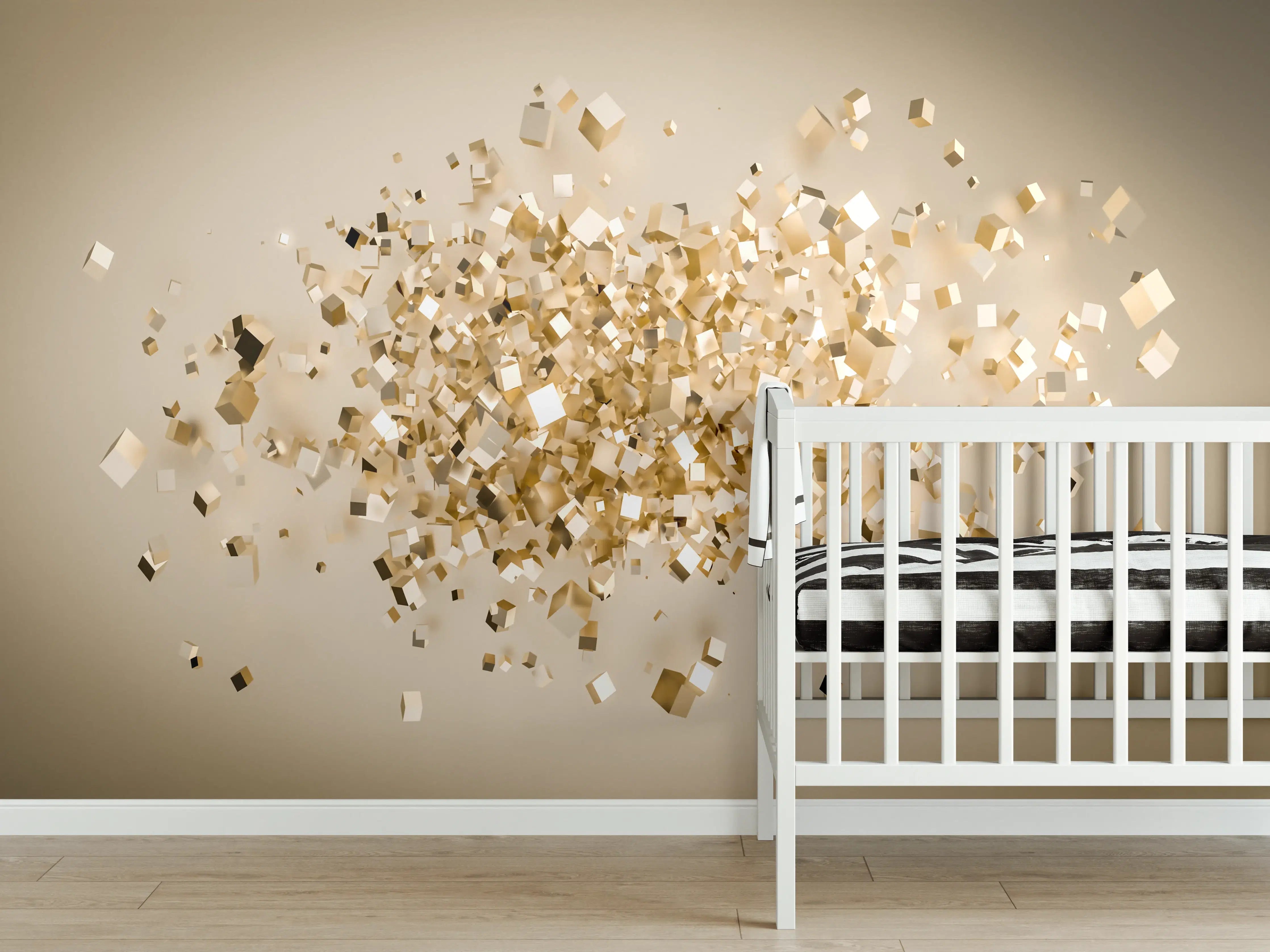 Babyzimmer Wandgestaltung - Glänzende Goldwürfel 3D