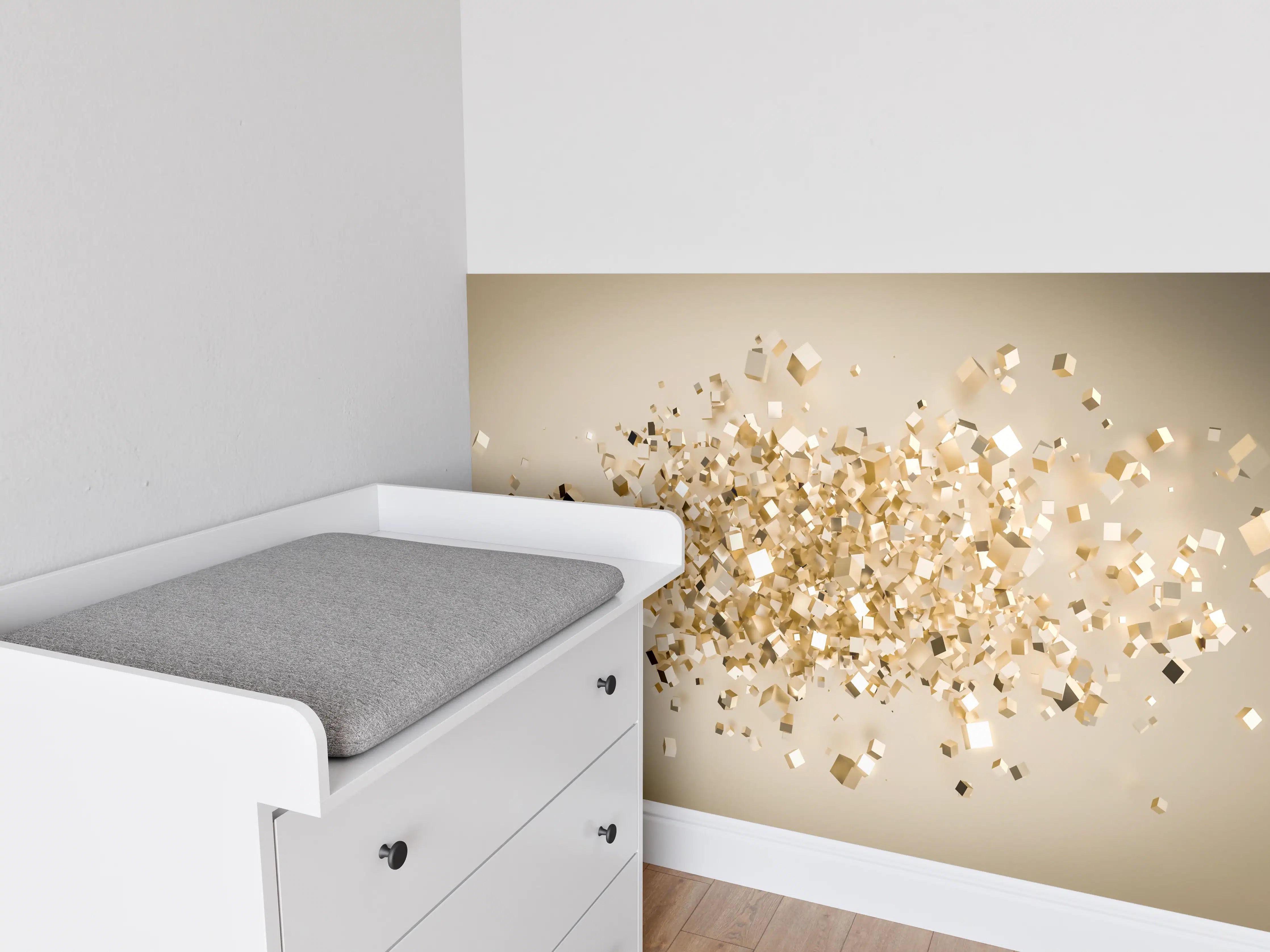 Babyzimmer Wandgestaltung - Glänzende Goldwürfel 3D
