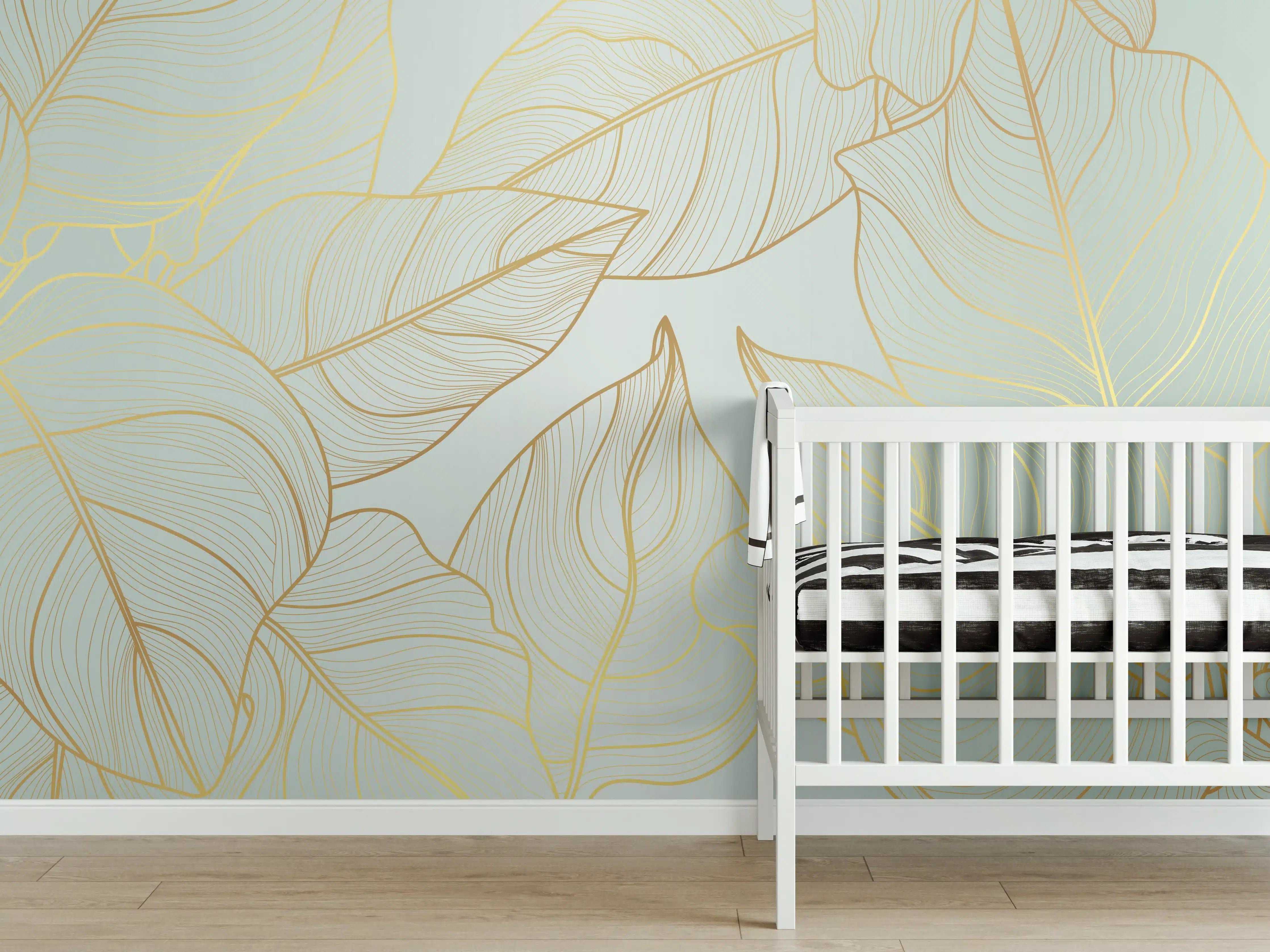 Babyzimmer Wandgestaltung - Gold-Beige Laub Design