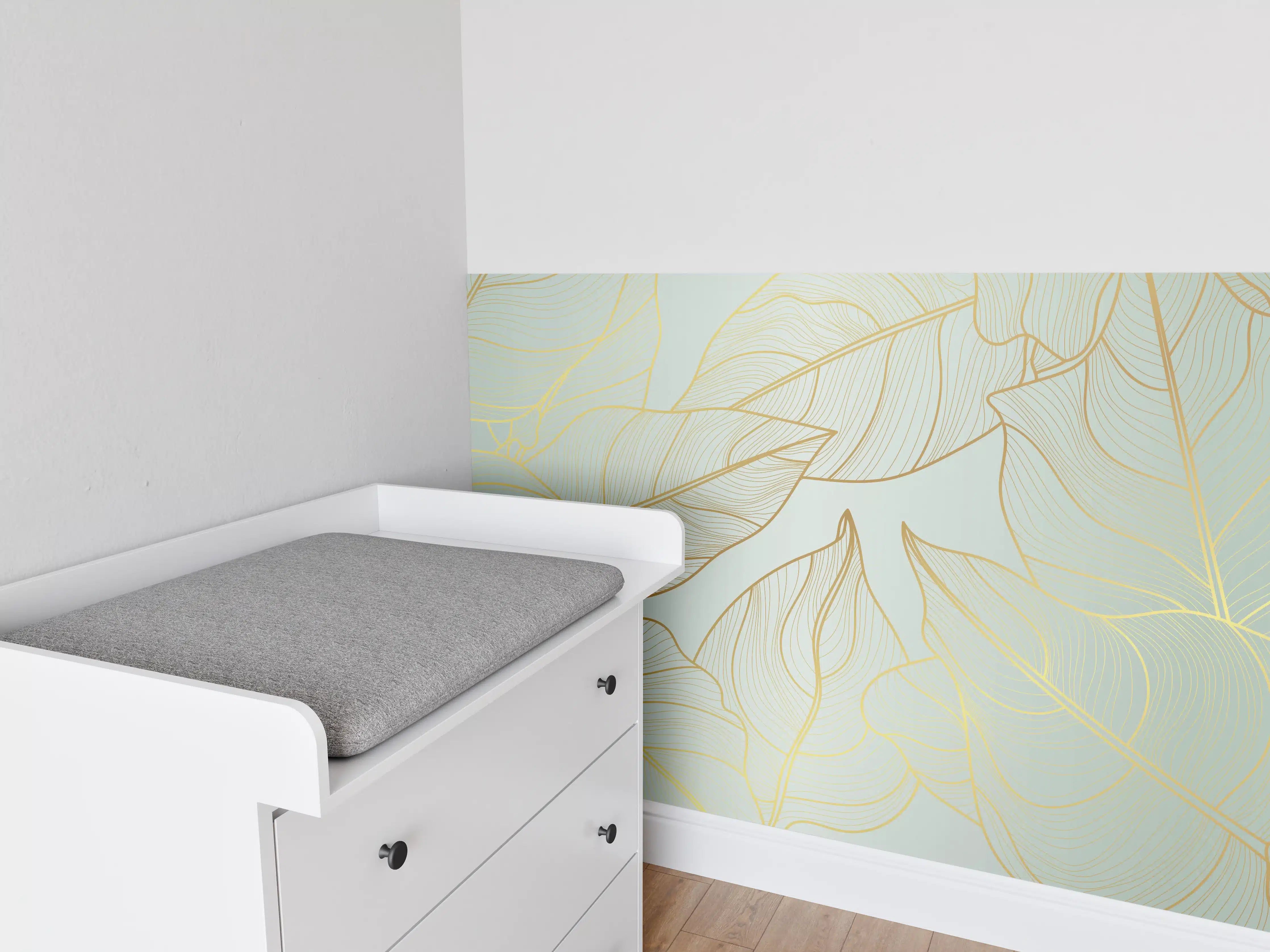 Babyzimmer Wandgestaltung - Gold-Beige Laub Design