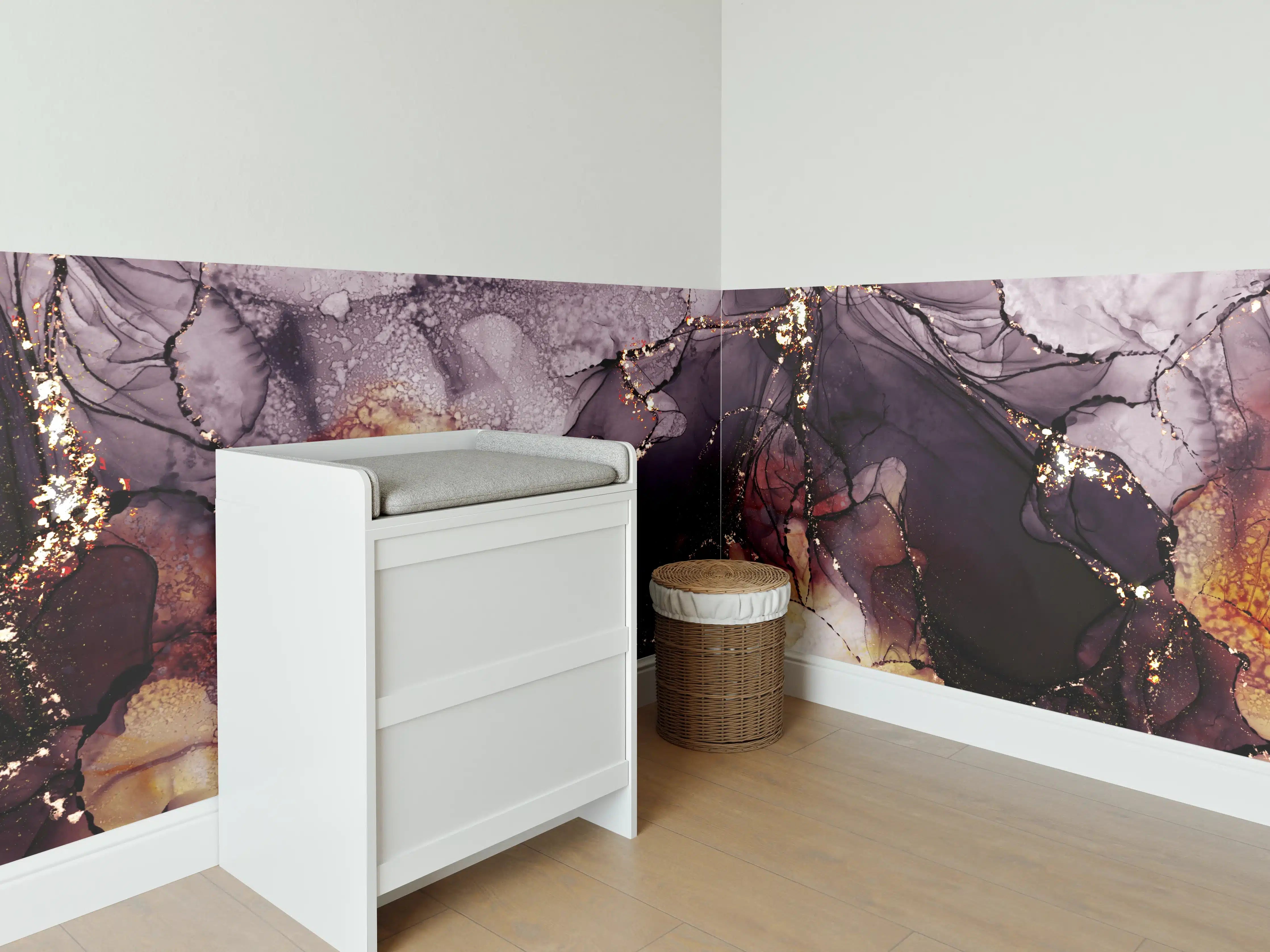 Babyzimmer Wandgestaltung - Gold-Schimmer Fluid Art Design