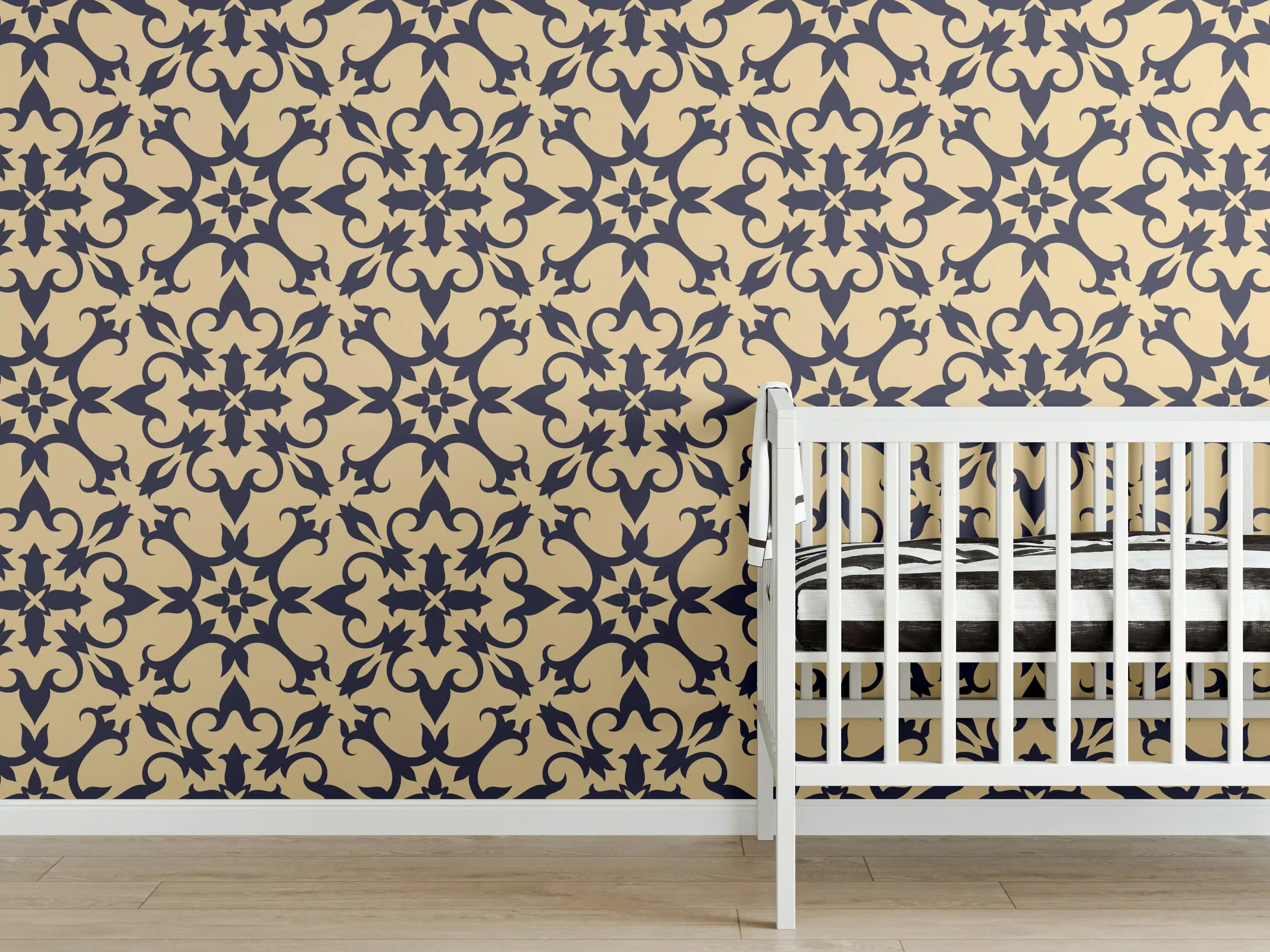 Babyzimmer Wandgestaltung - Gold-Schwarz Geometrisches Muster