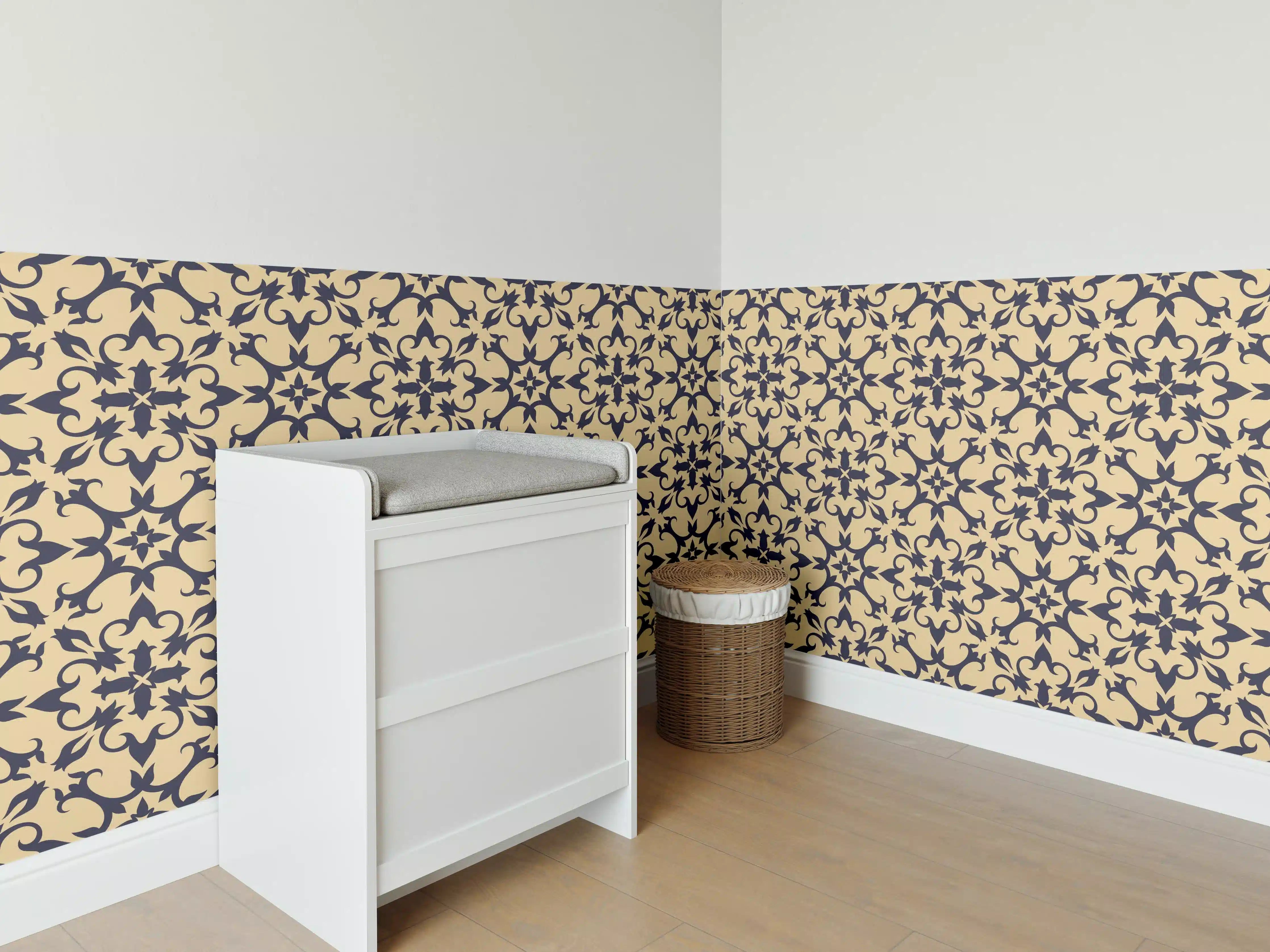 Babyzimmer Wandgestaltung - Gold-Schwarz Geometrisches Muster