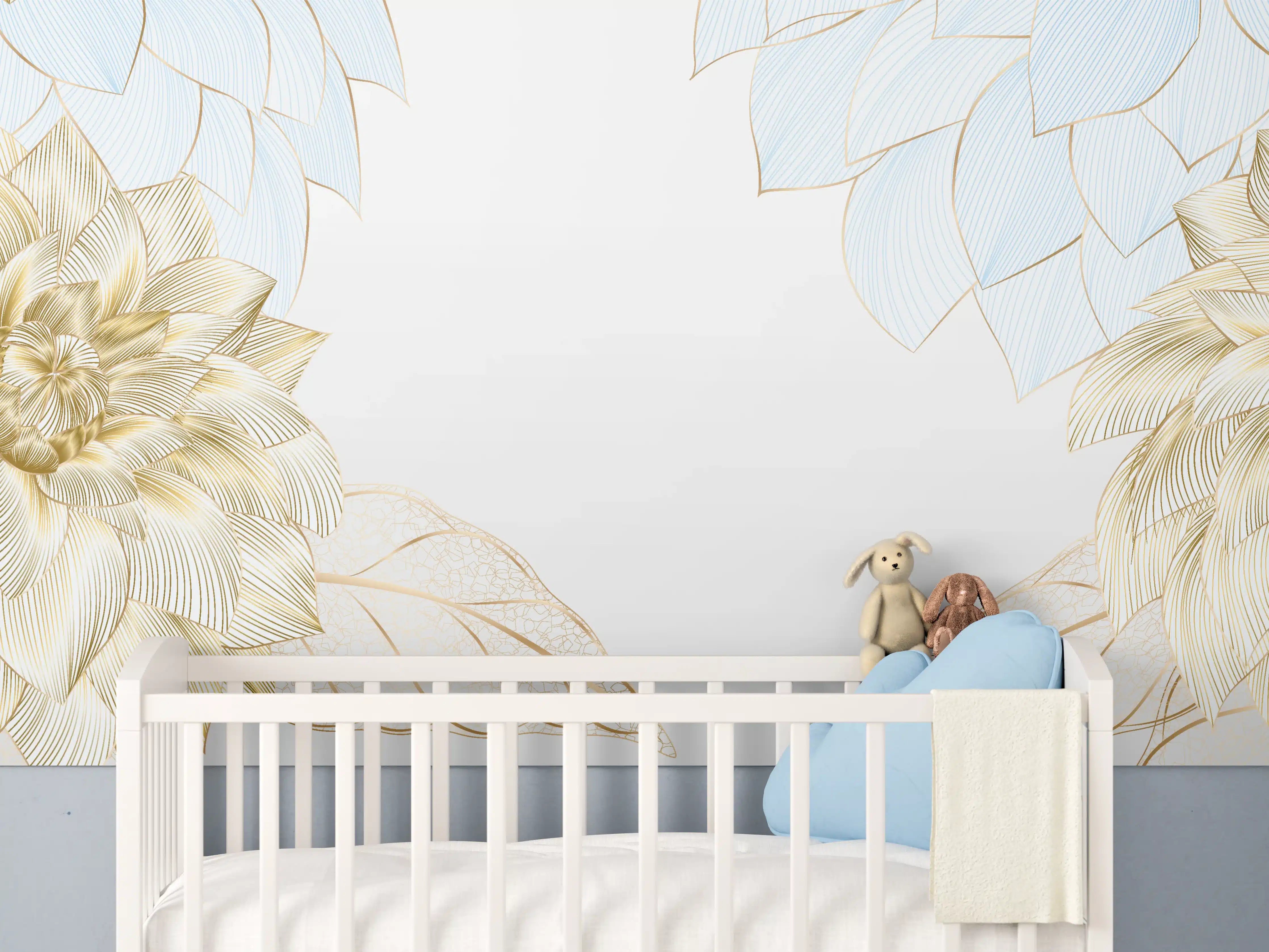 Babyzimmer Wandgestaltung - Gold-Weiß Floral Design