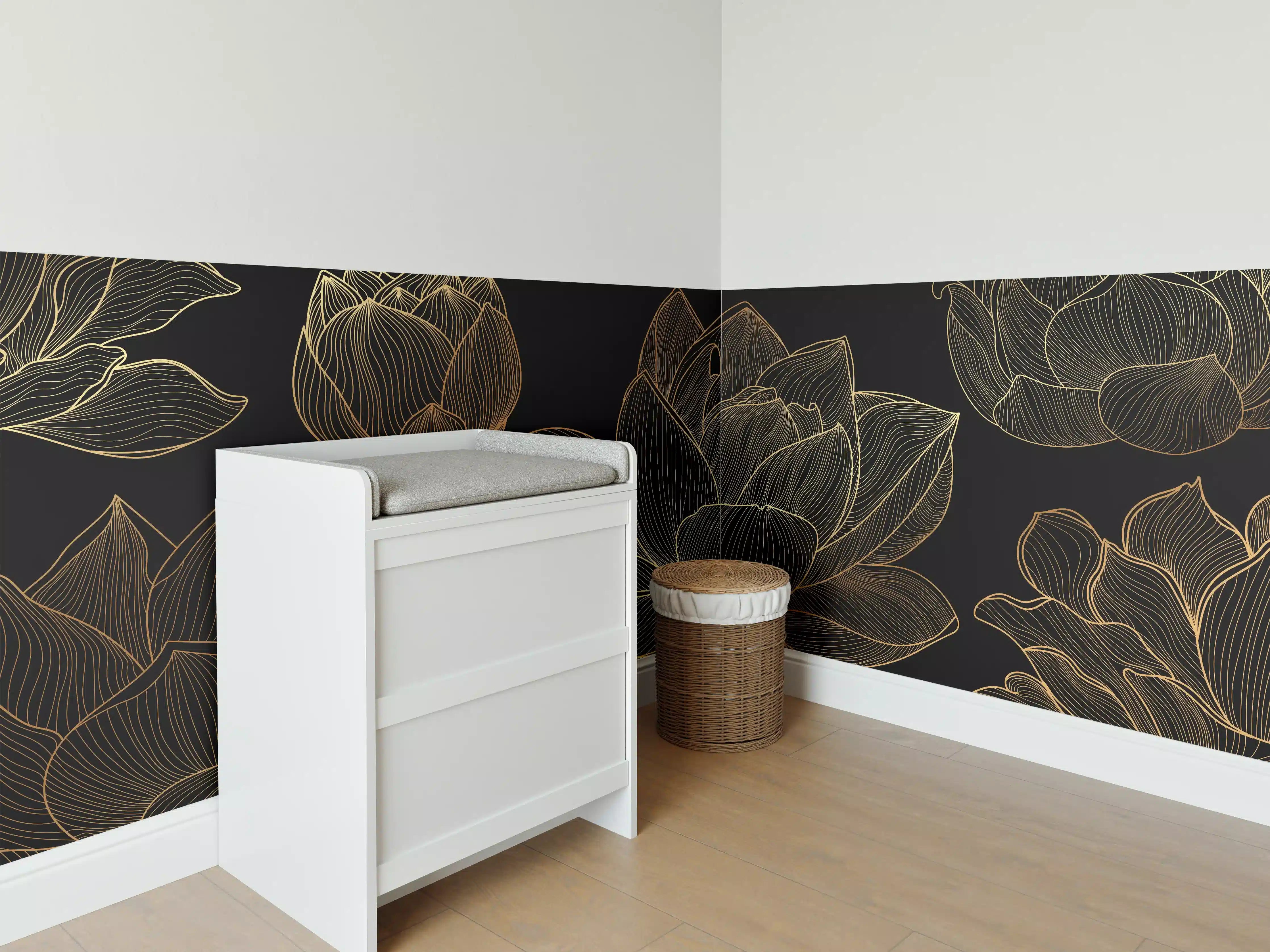 Babyzimmer Wandgestaltung - Golden Floral Lineart