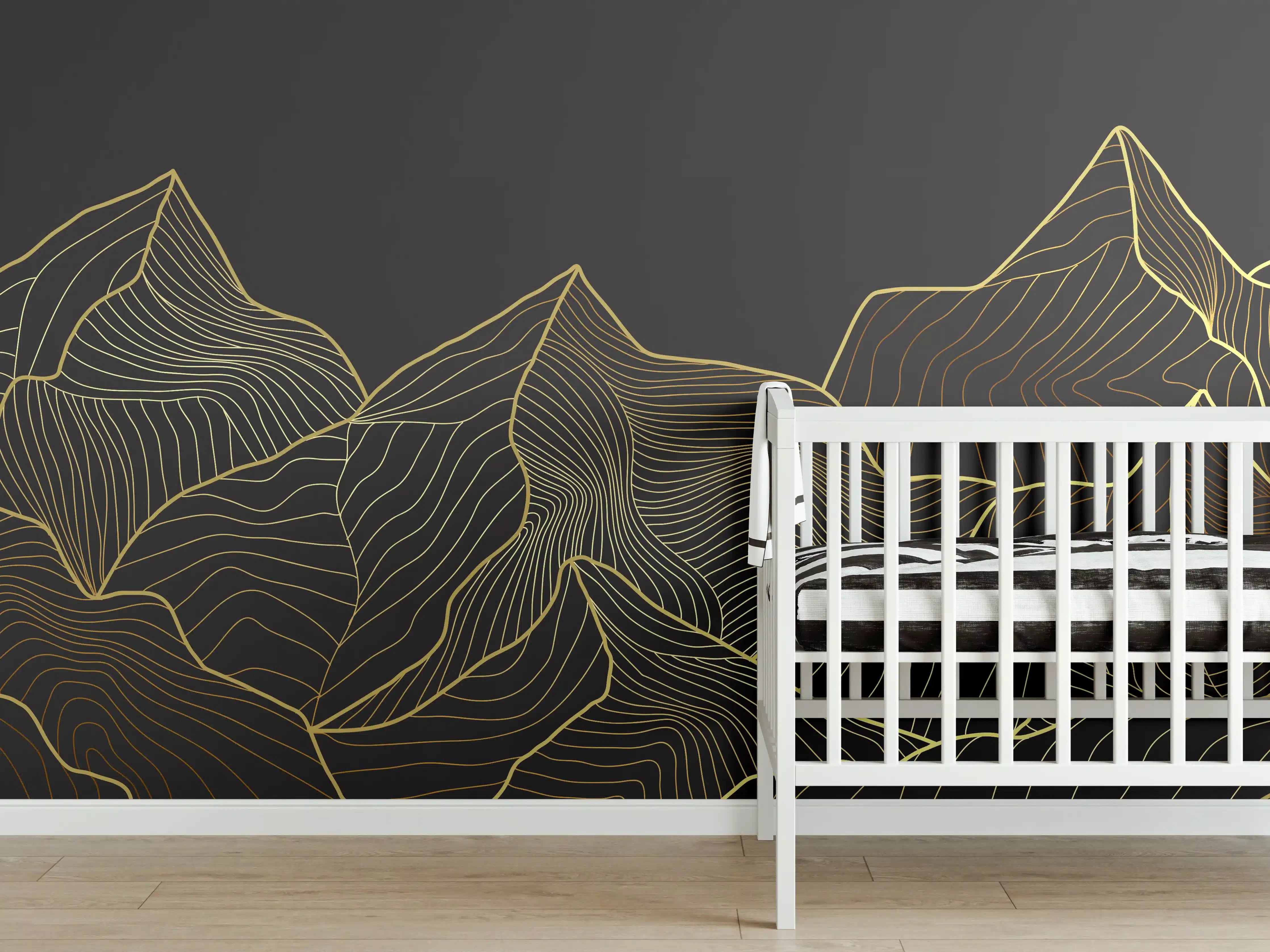 Babyzimmer Wandgestaltung - Goldene Berglinien auf Schwarz
