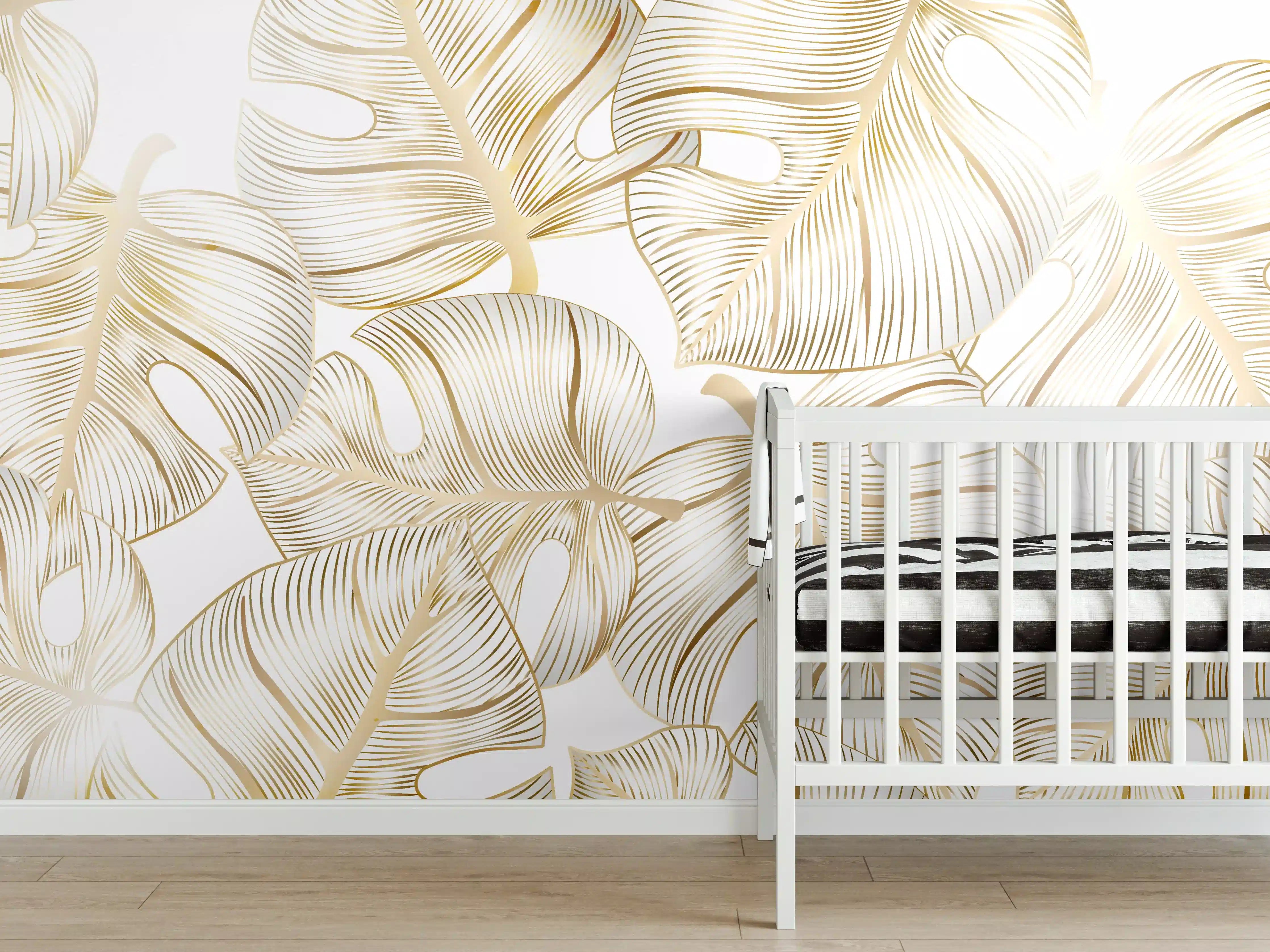 Babyzimmer Wandgestaltung - Goldene Blattadern Struktur