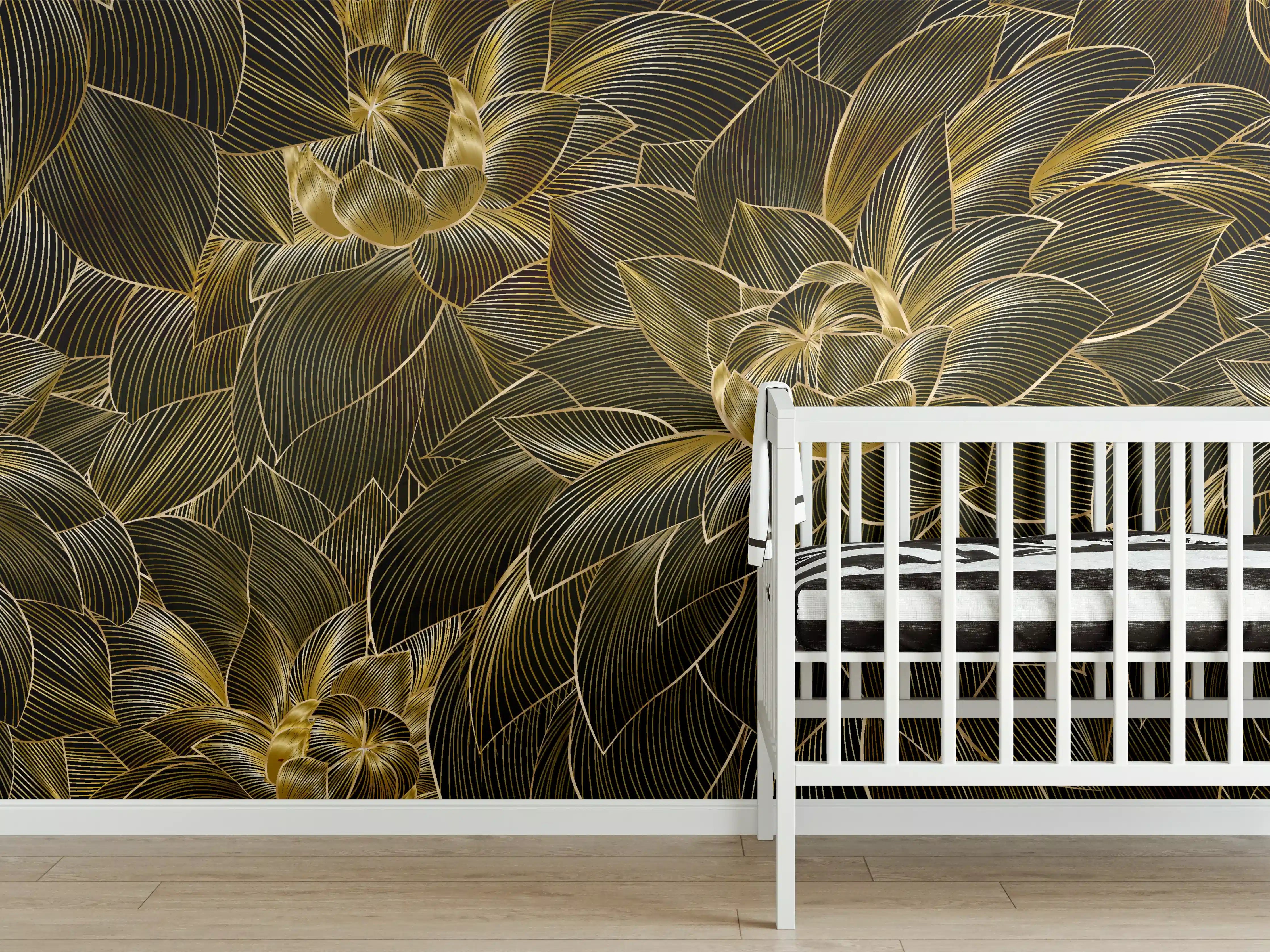 Babyzimmer Wandgestaltung - Goldene Blütenmuster Tapete