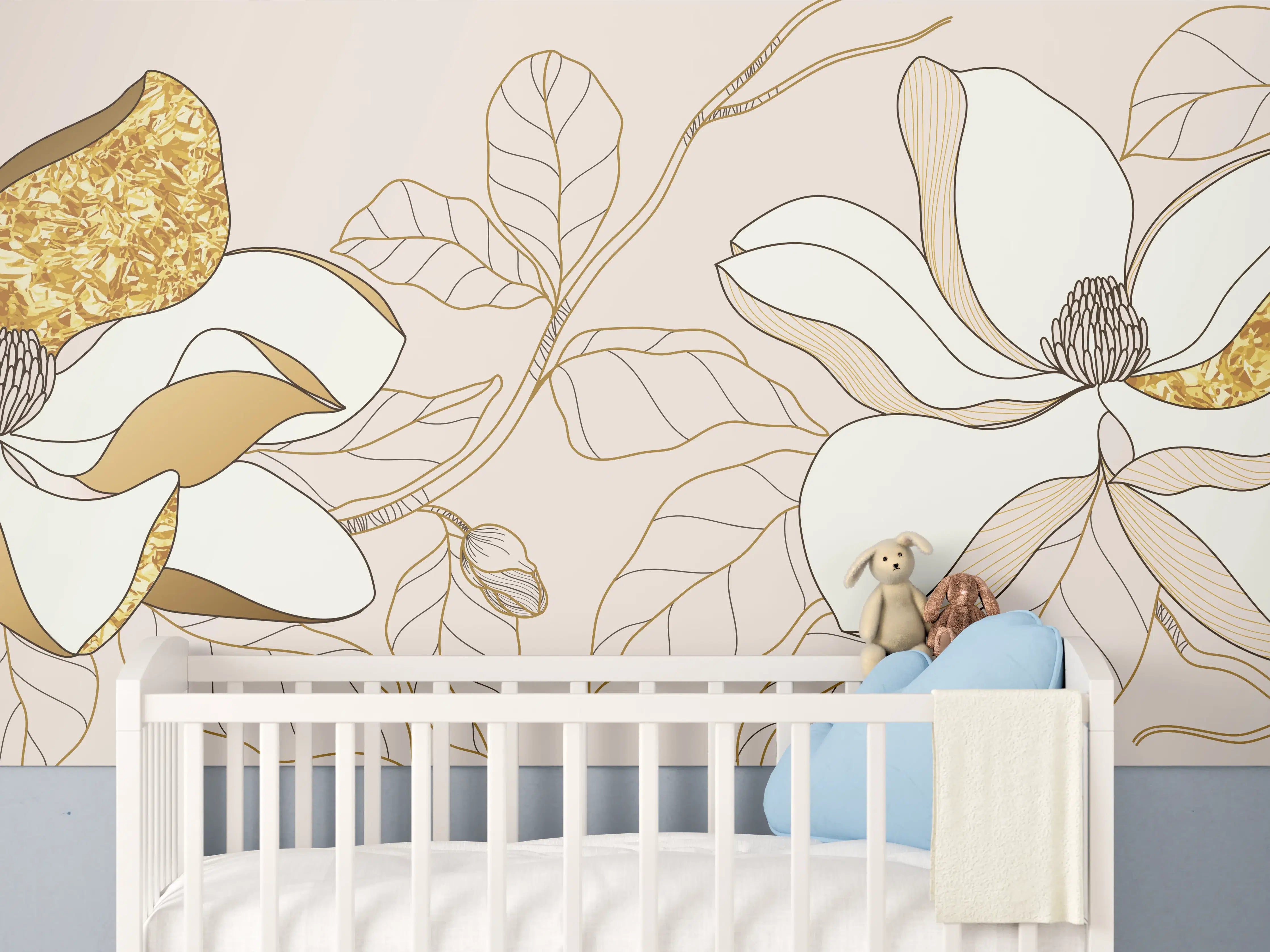 Babyzimmer Wandgestaltung - Goldene Blumenmuster Illustration
