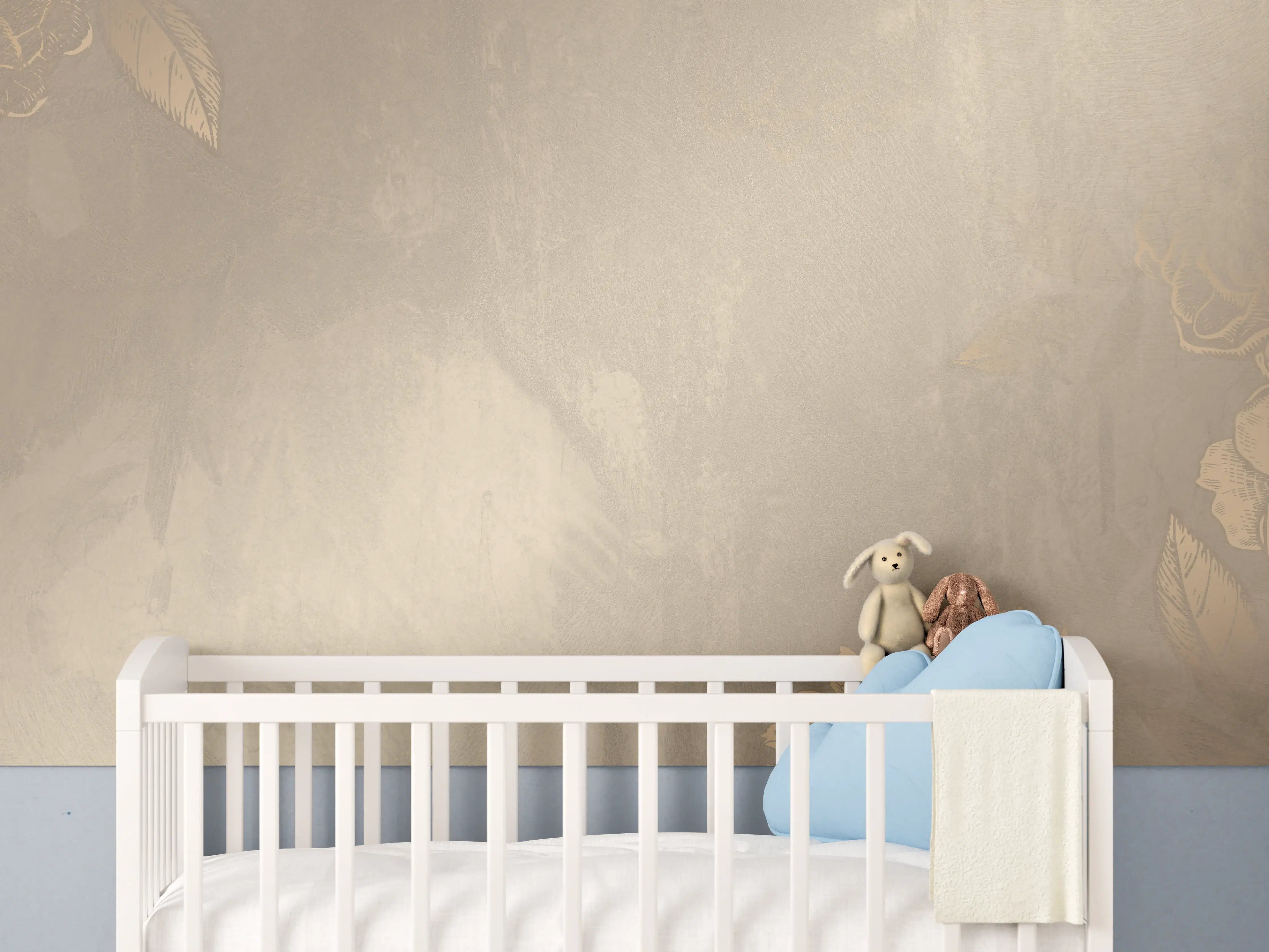 Babyzimmer Wandgestaltung - Goldene Blumenmuster-Wandgestaltung