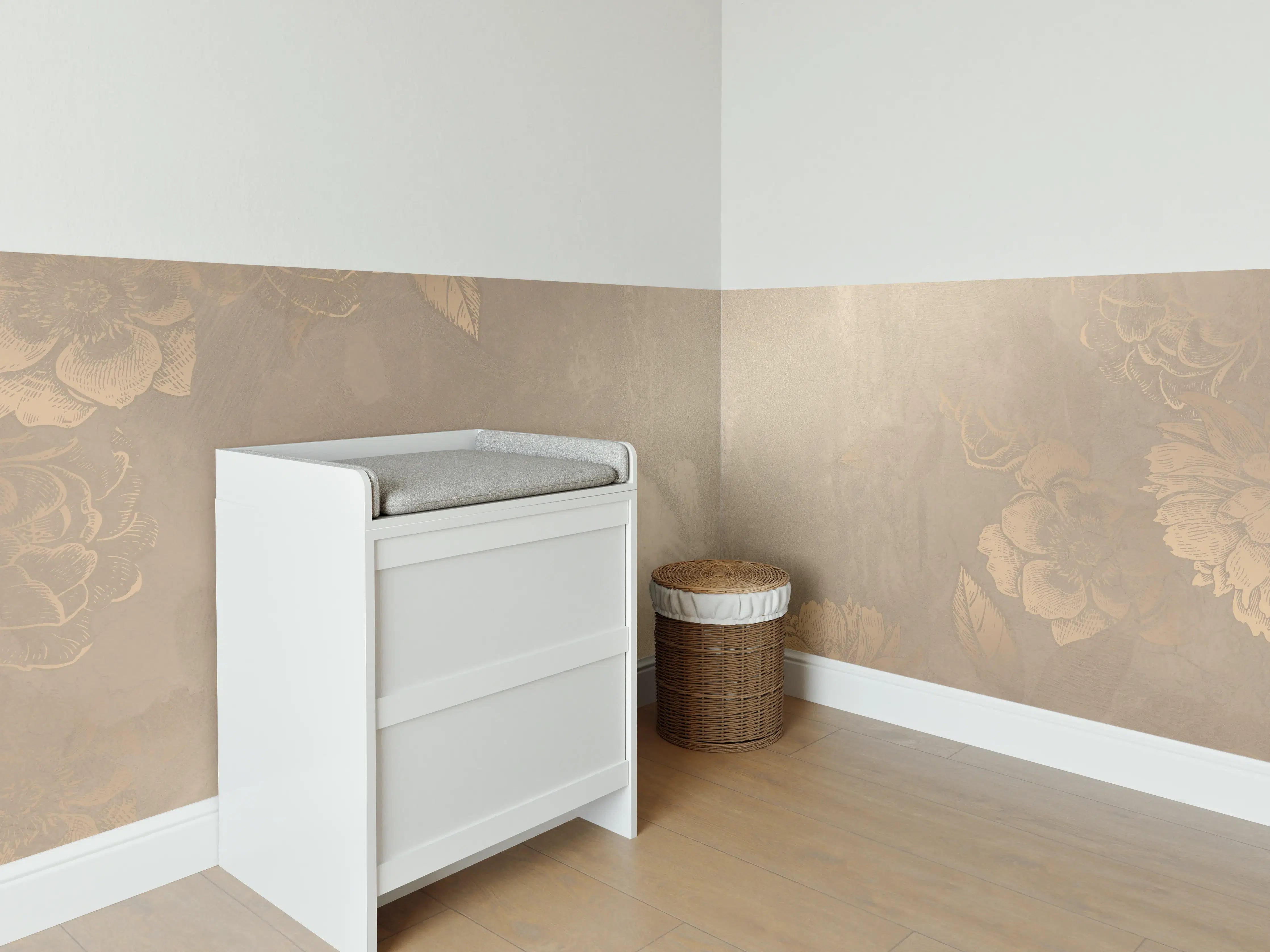 Babyzimmer Wandgestaltung - Goldene Blumenmuster-Wandgestaltung