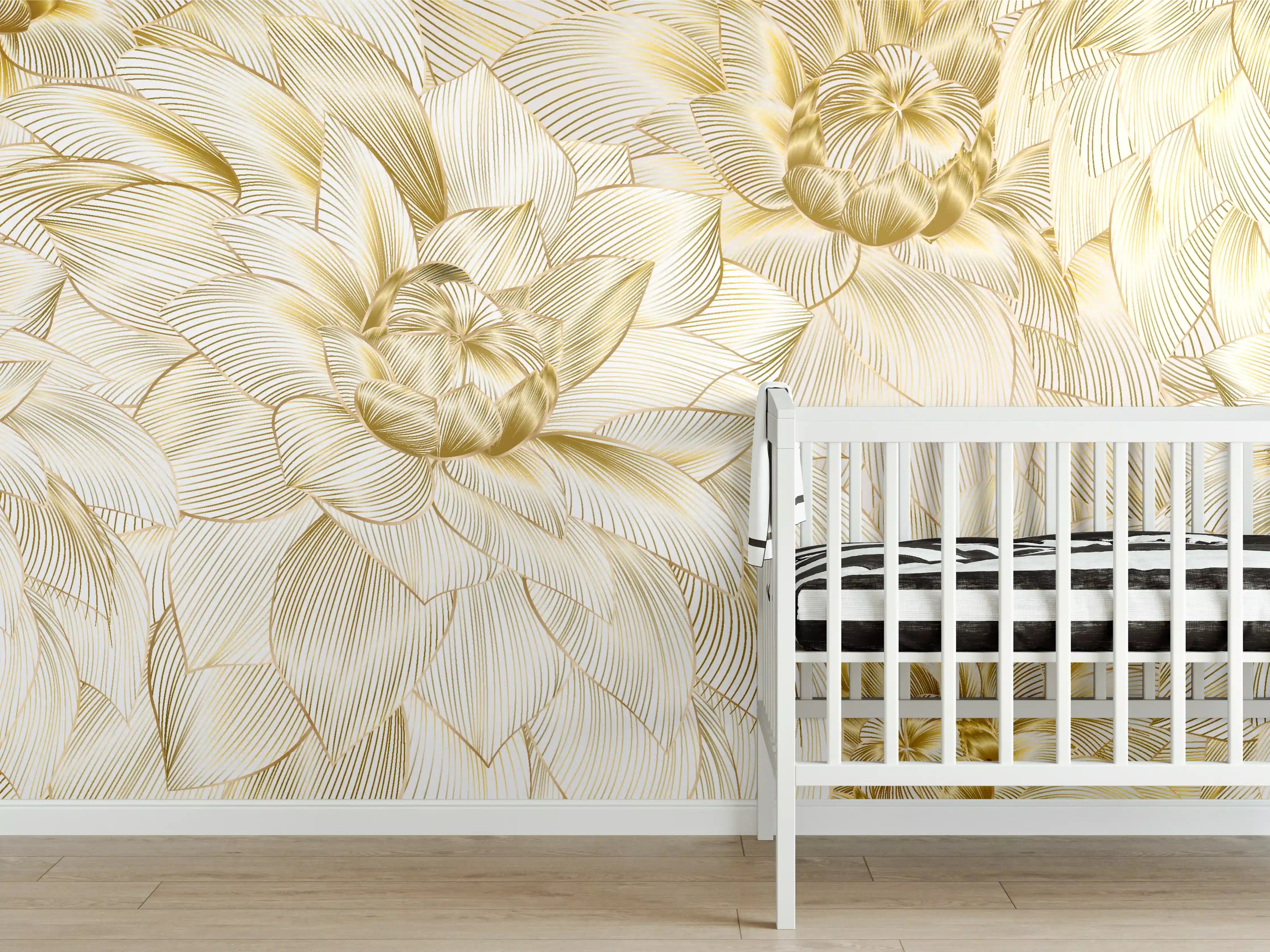 Babyzimmer Wandgestaltung - Goldene Blumenstruktur Design