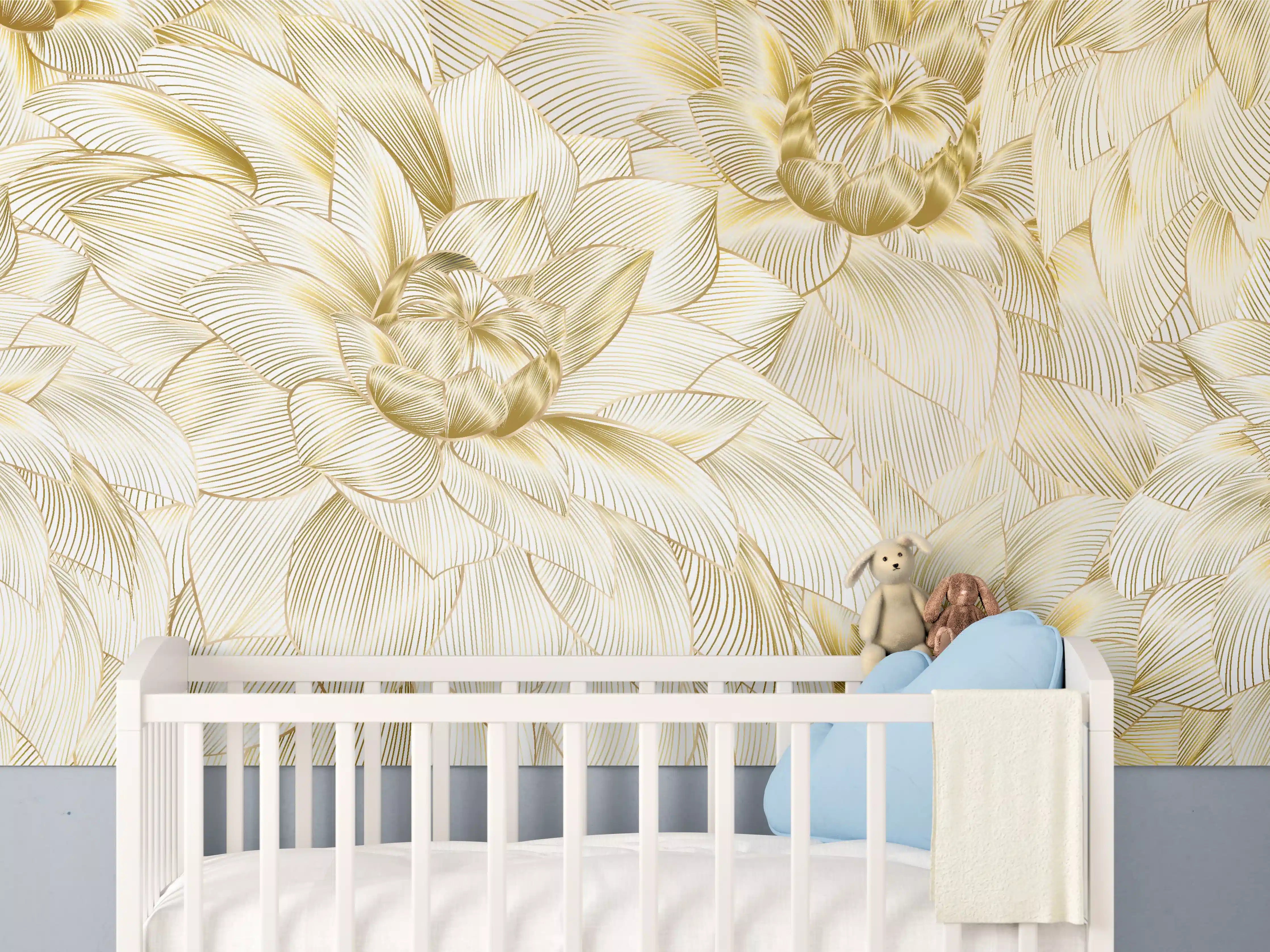 Babyzimmer Wandgestaltung - Goldene Blumenstruktur Design