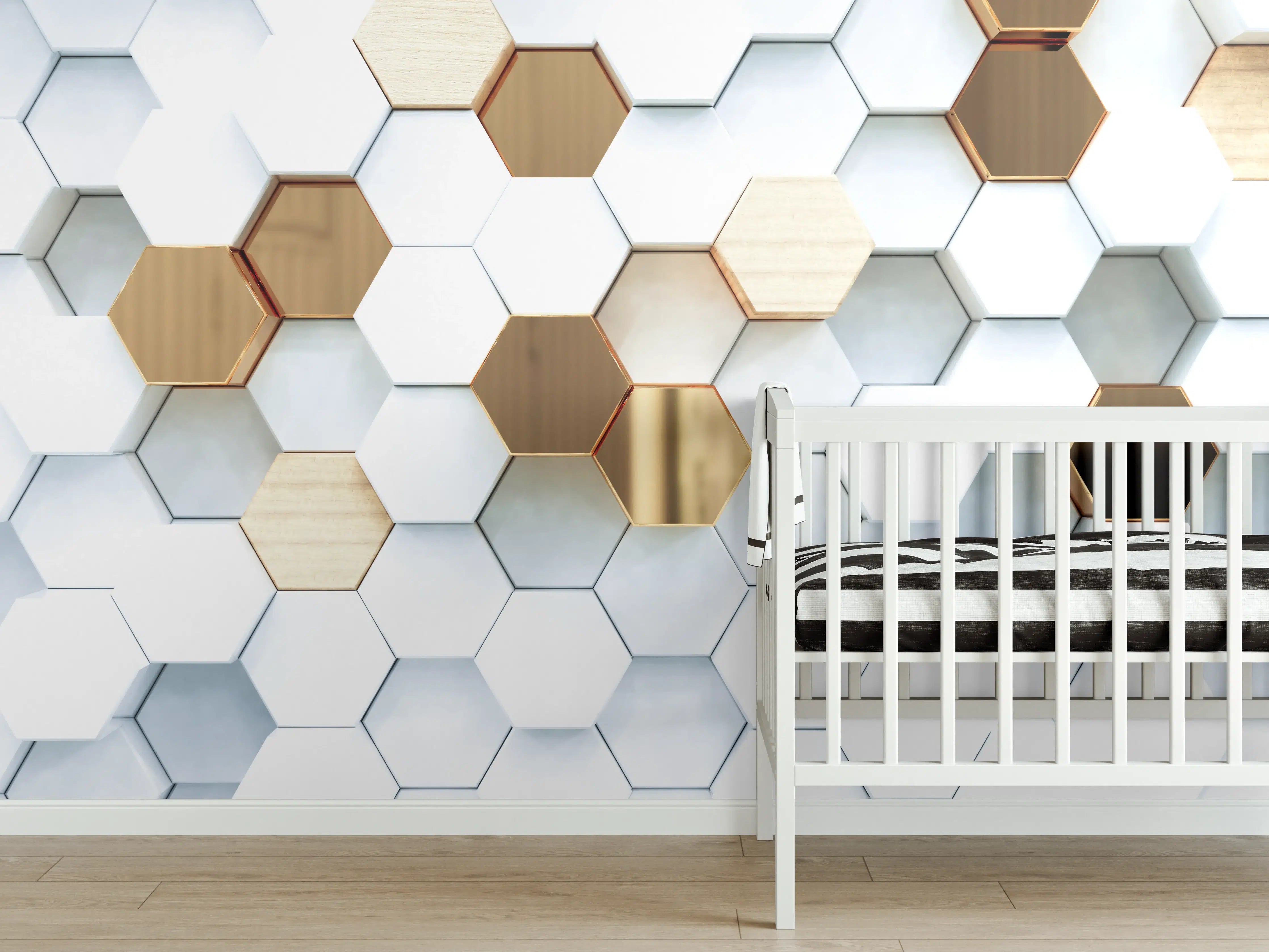 Babyzimmer Wandgestaltung - Goldene Hexagon Luxusstruktur