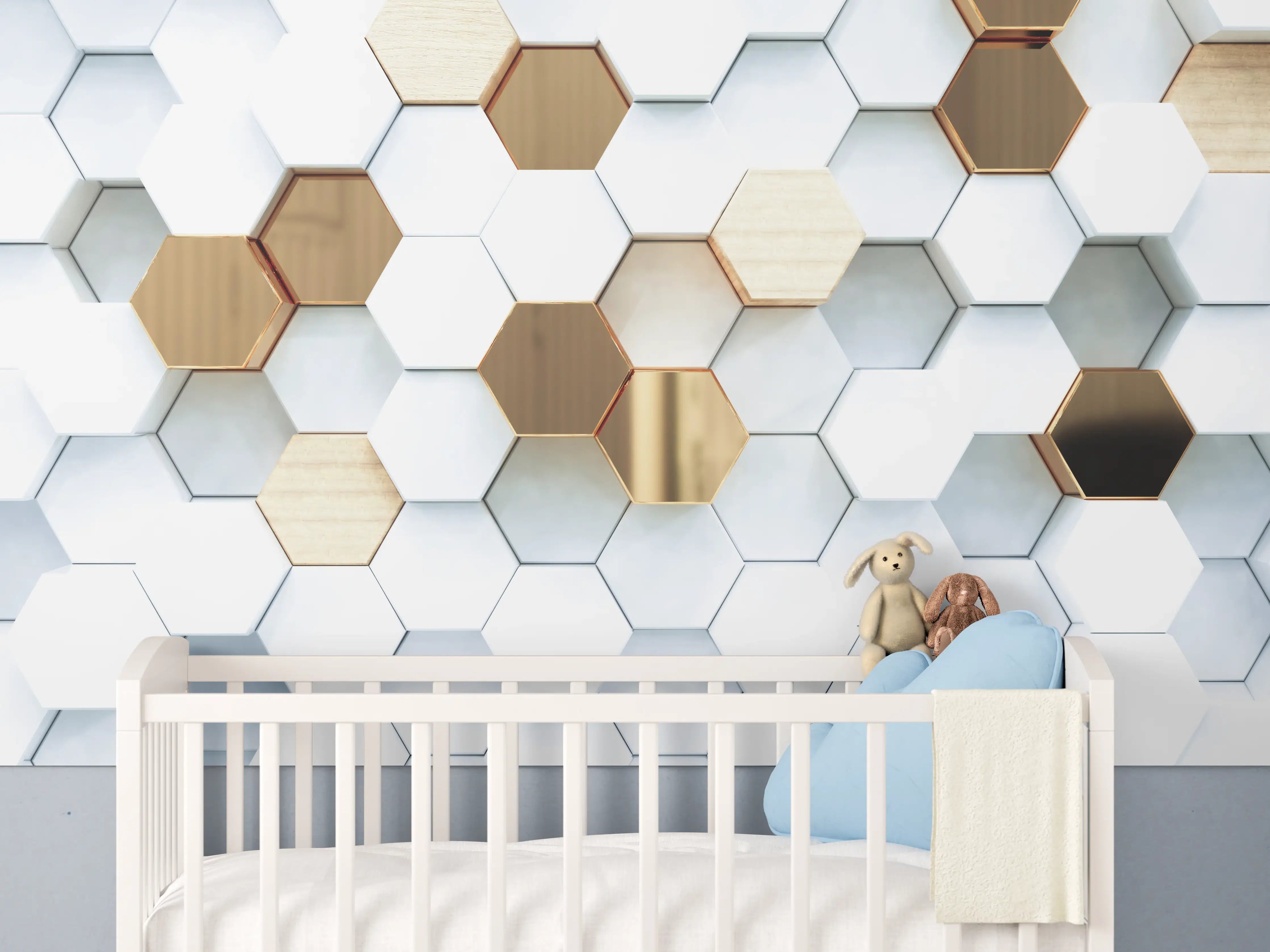 Babyzimmer Wandgestaltung - Goldene Hexagon Luxusstruktur