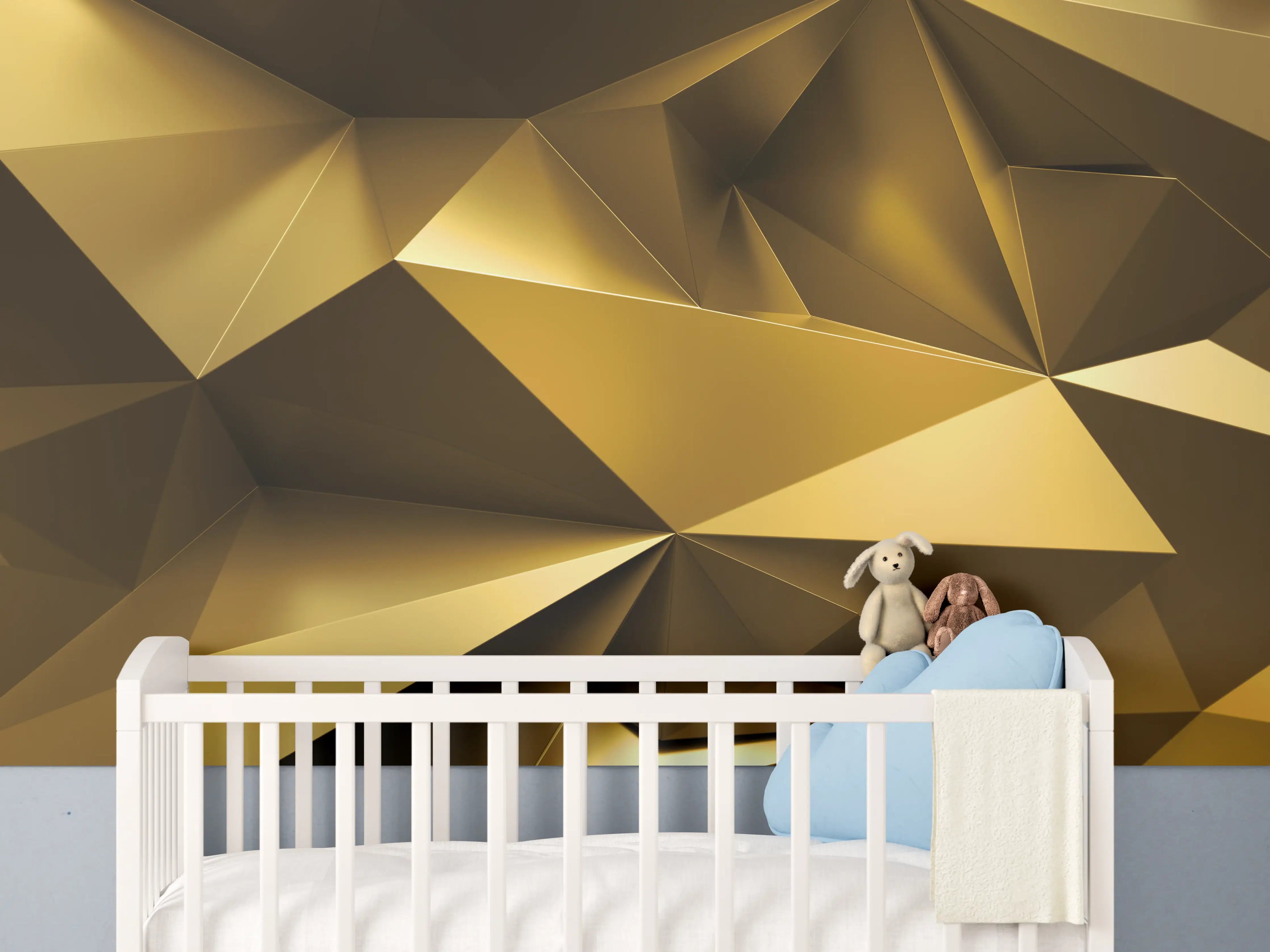 Babyzimmer Wandgestaltung - Goldene Kristall Polygon Tapete