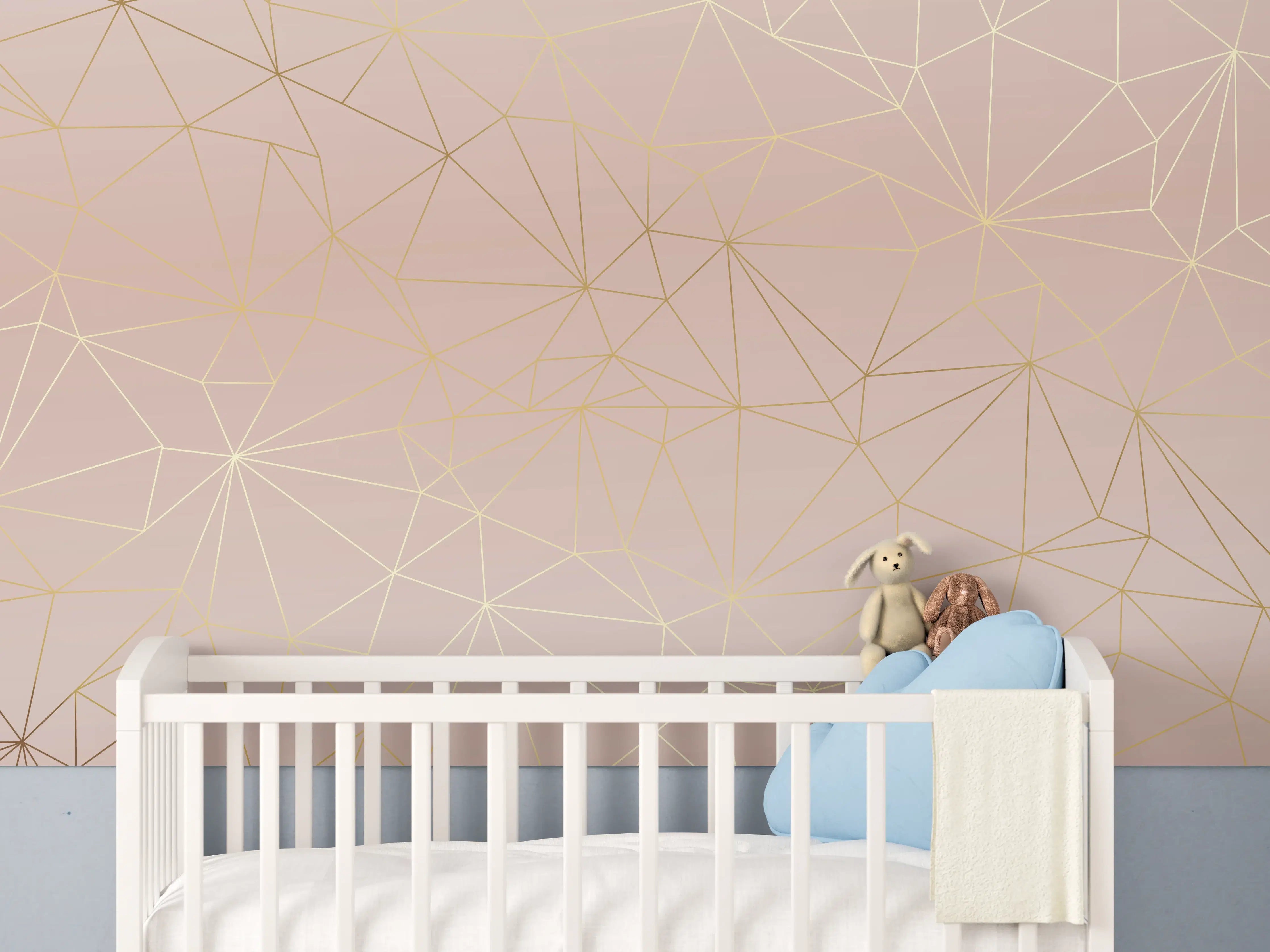 Babyzimmer Wandgestaltung - Goldene Linien auf Beige Hintergrund