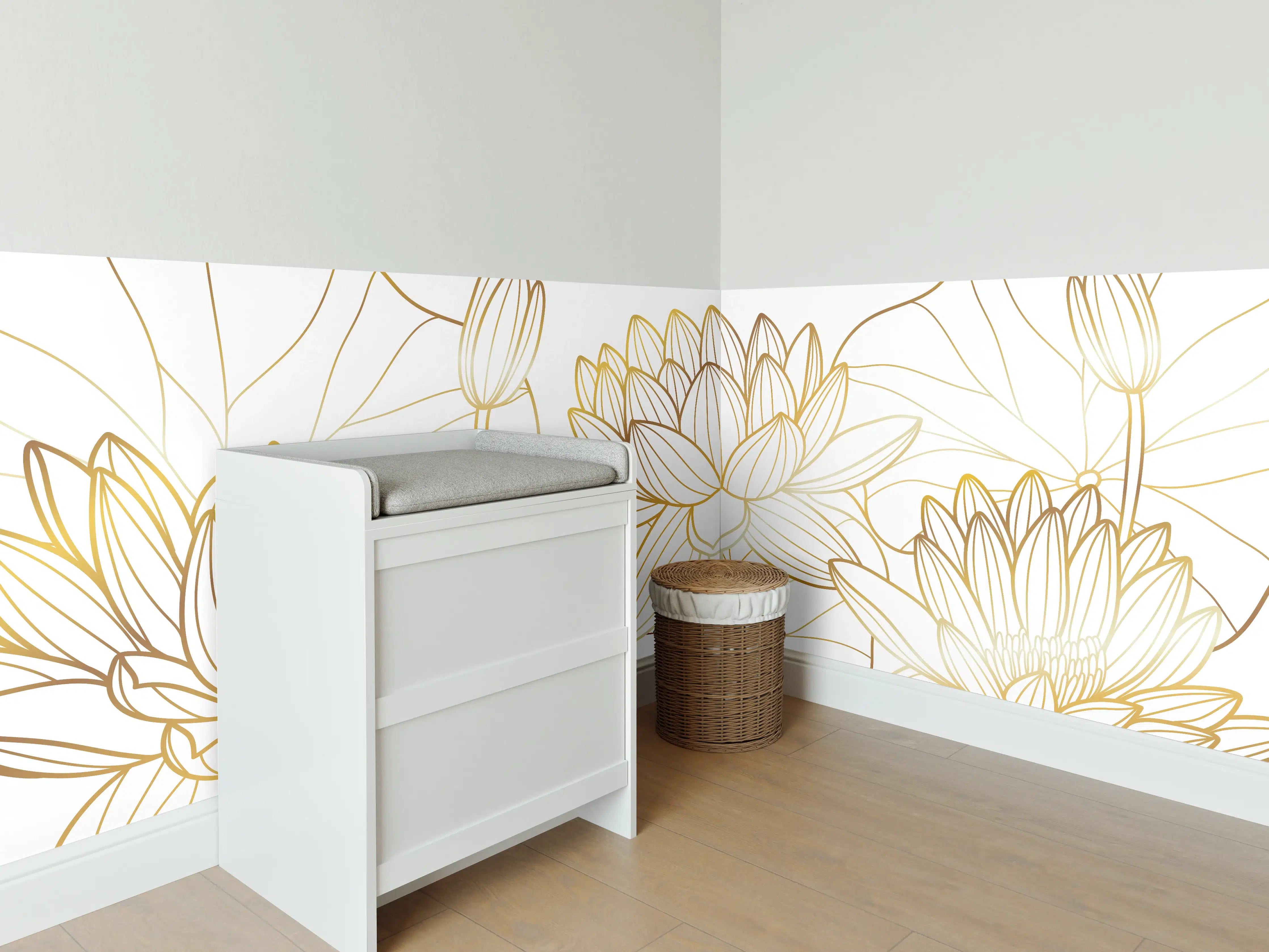 Babyzimmer Wandgestaltung - Goldene Lotusblüte Zeichnung