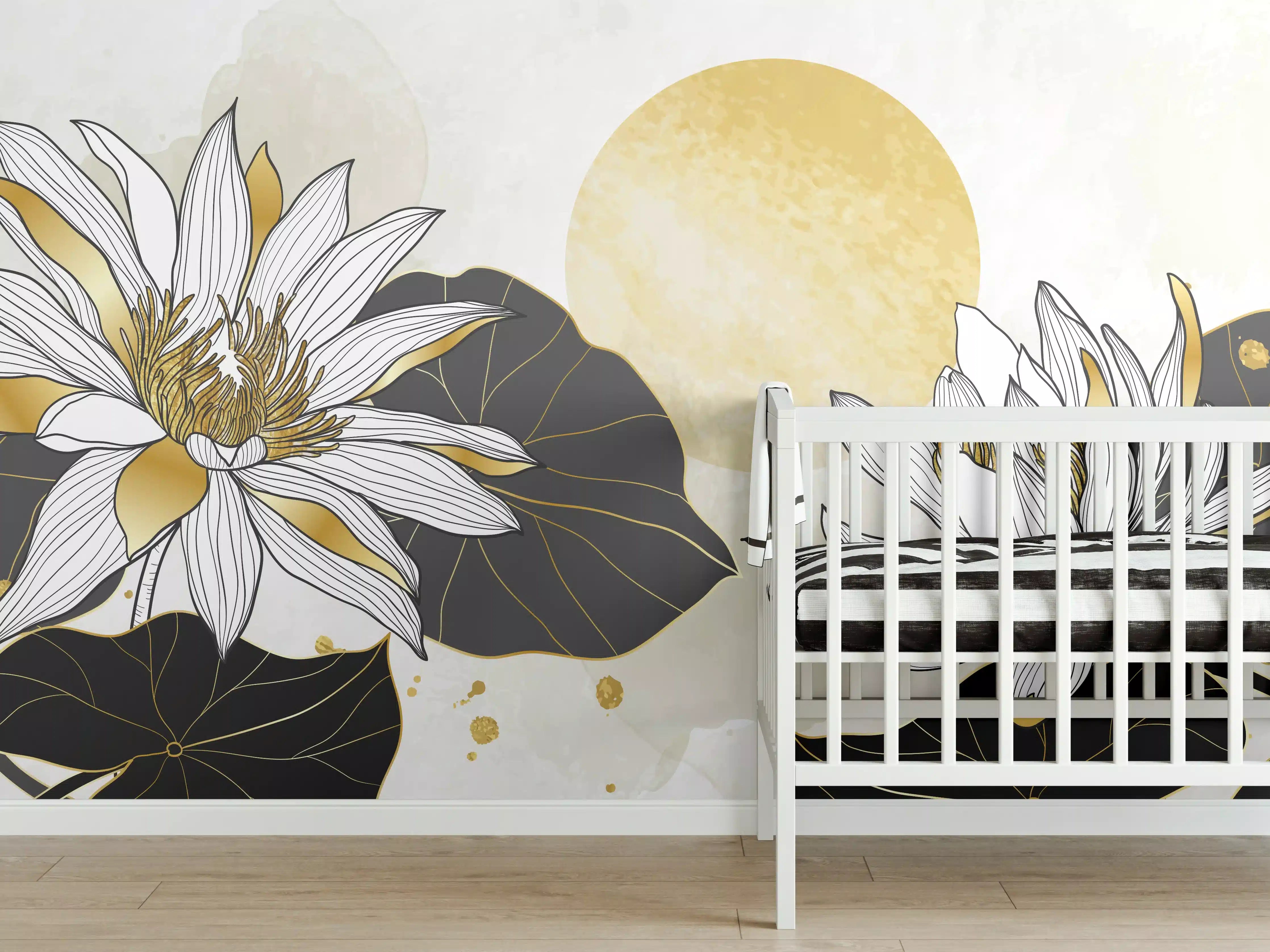 Babyzimmer Wandgestaltung - Goldene Lotusblüten Illustration