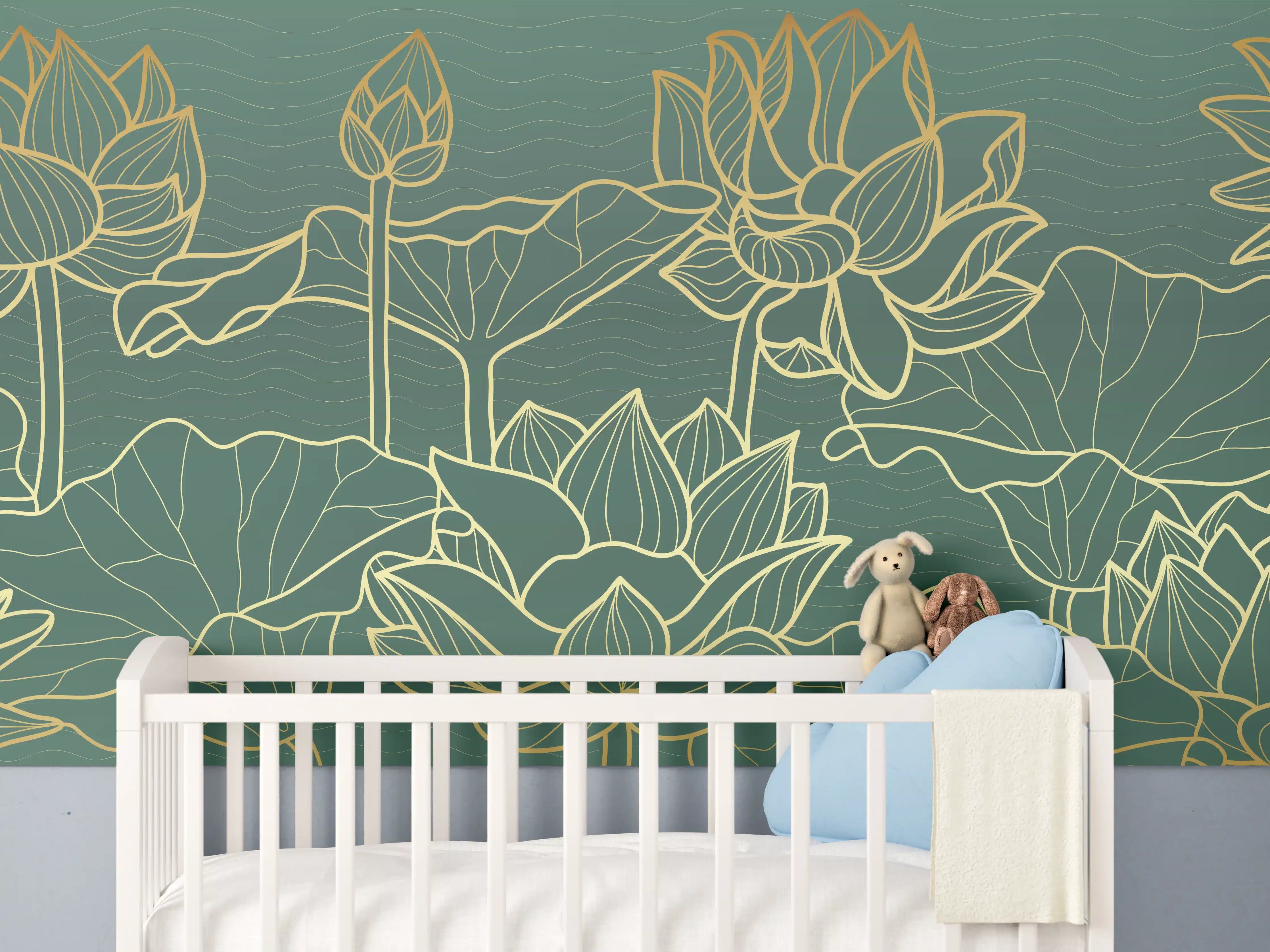 Babyzimmer Wandgestaltung - Goldene Lotusblumen Kunstwerk