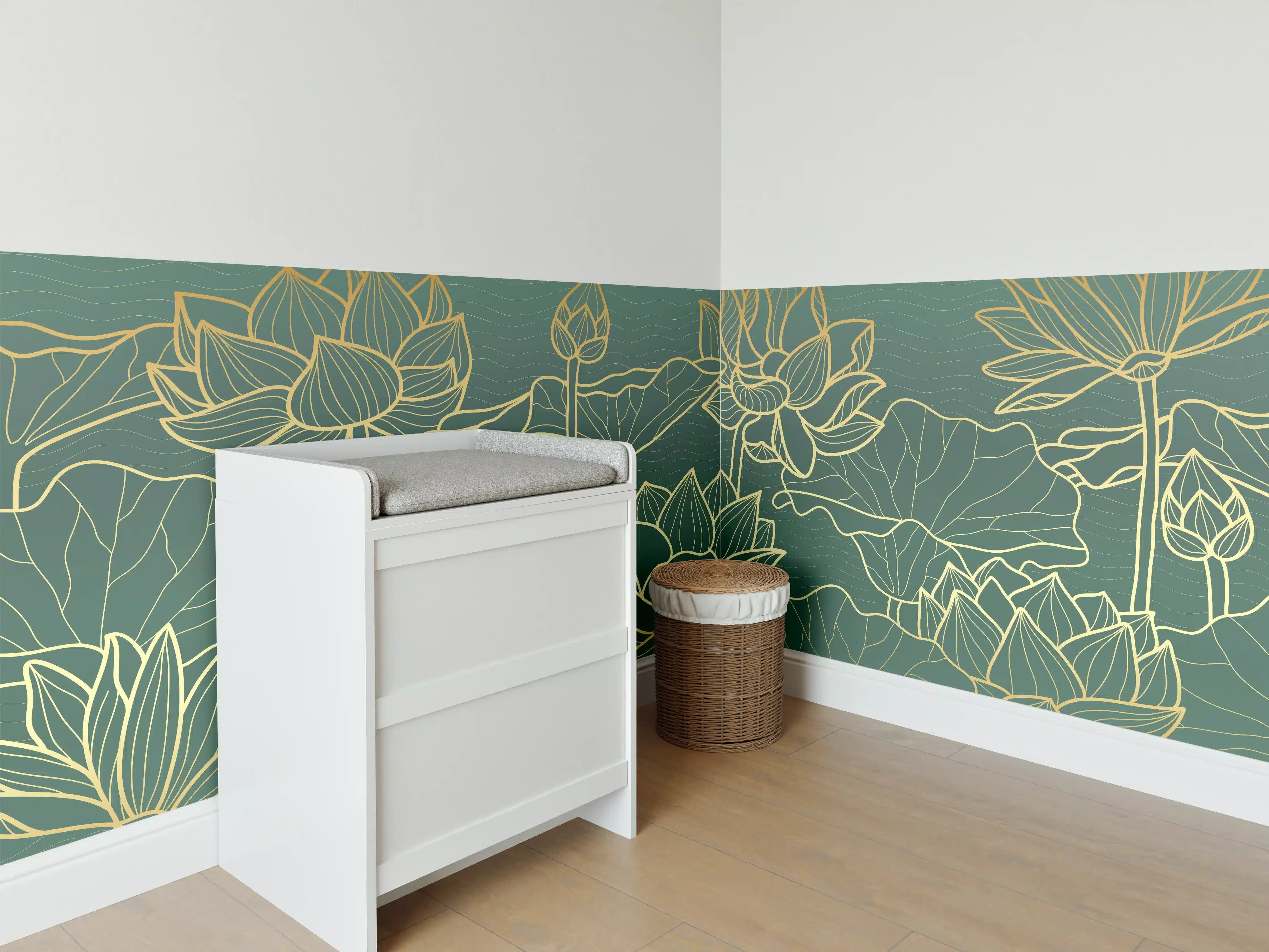 Babyzimmer Wandgestaltung - Goldene Lotusblumen Kunstwerk