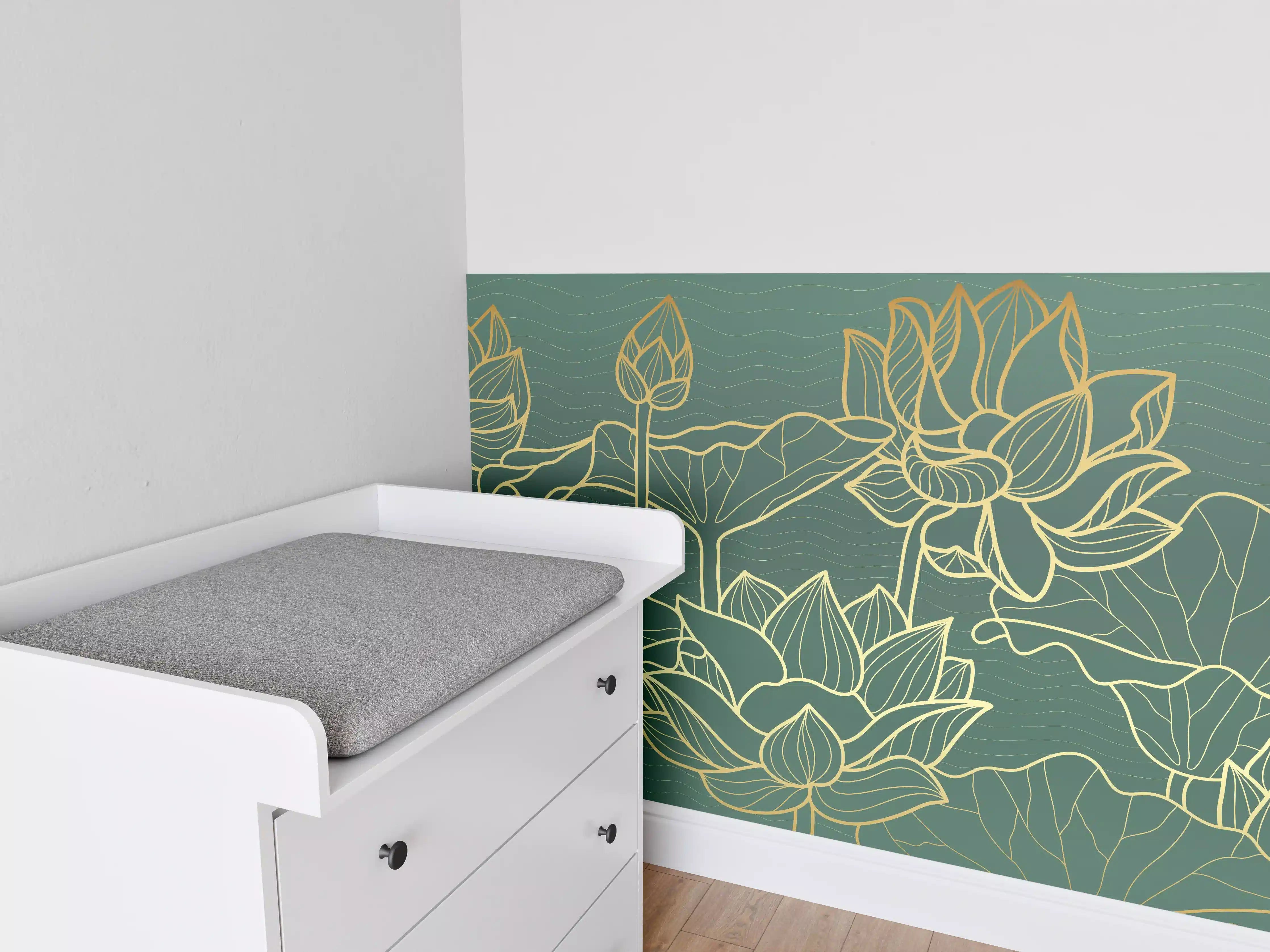 Babyzimmer Wandgestaltung - Goldene Lotusblumen Kunstwerk