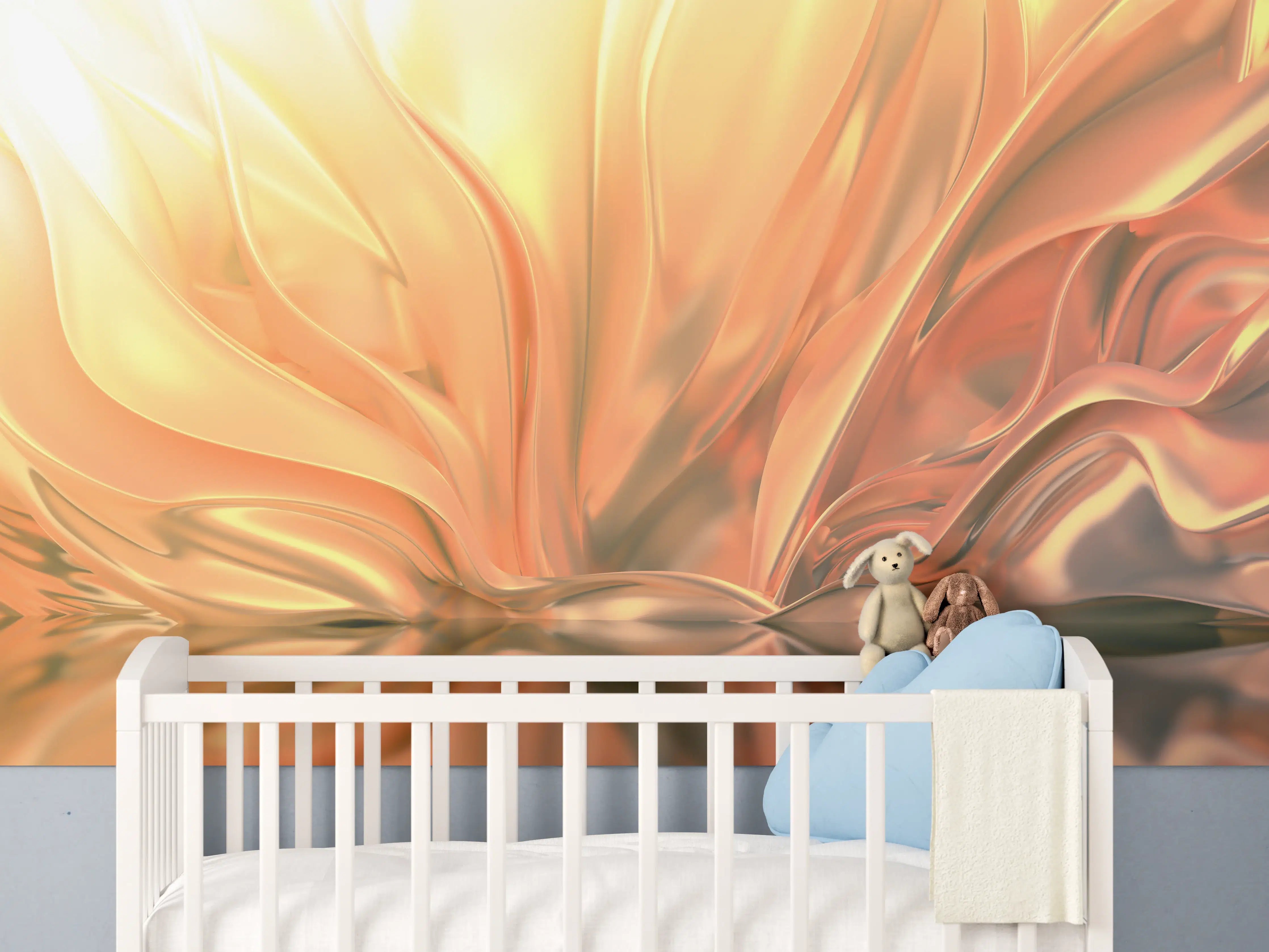 Babyzimmer Wandgestaltung - Goldene Metallic-Textur mit warmen Farbtönen