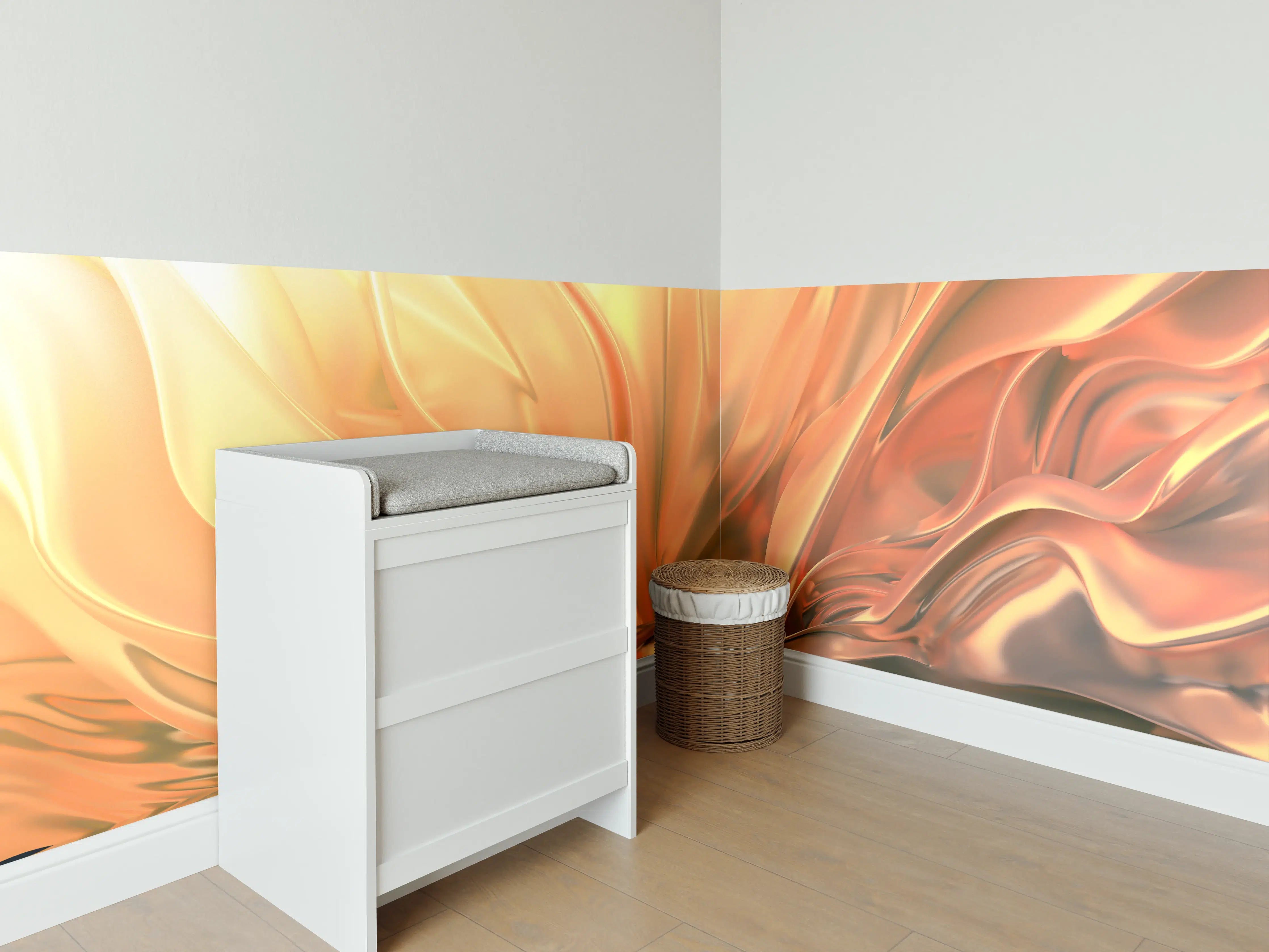 Babyzimmer Wandgestaltung - Goldene Metallic-Textur mit warmen Farbtönen
