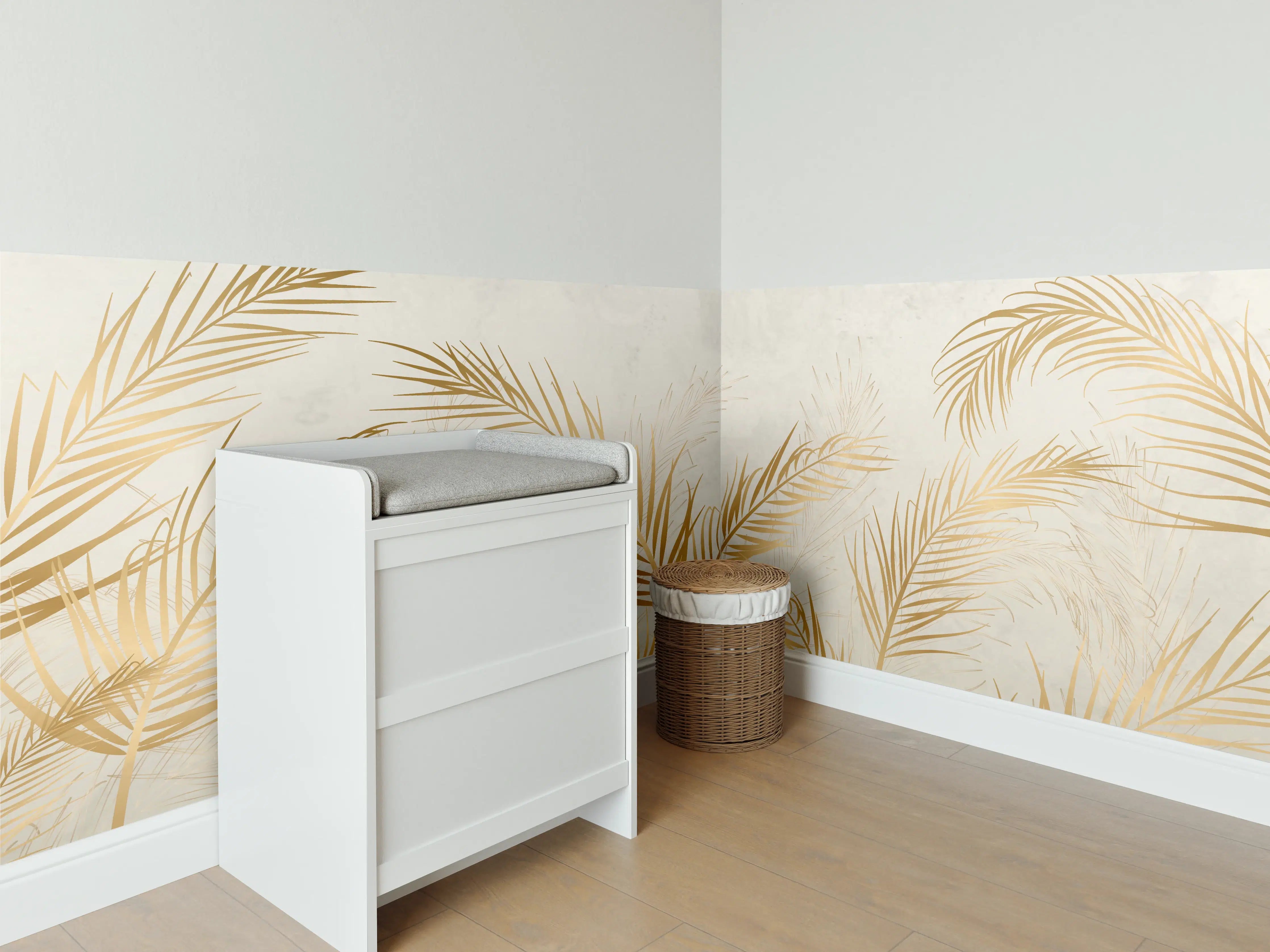 Babyzimmer Wandgestaltung - Goldene Palmwedel Deko