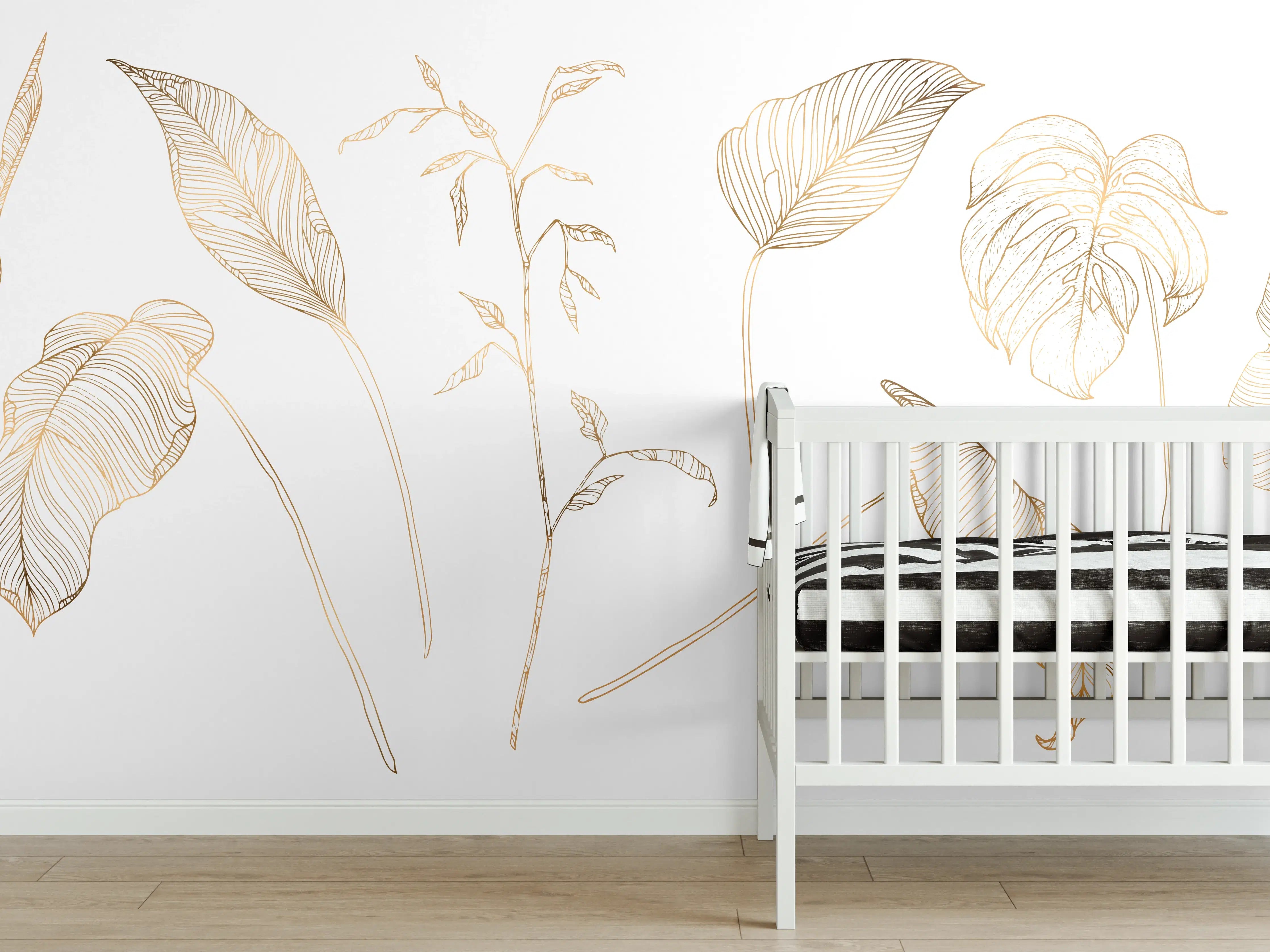 Babyzimmer Wandgestaltung - Goldene Pflanzenlinien Zeichnung