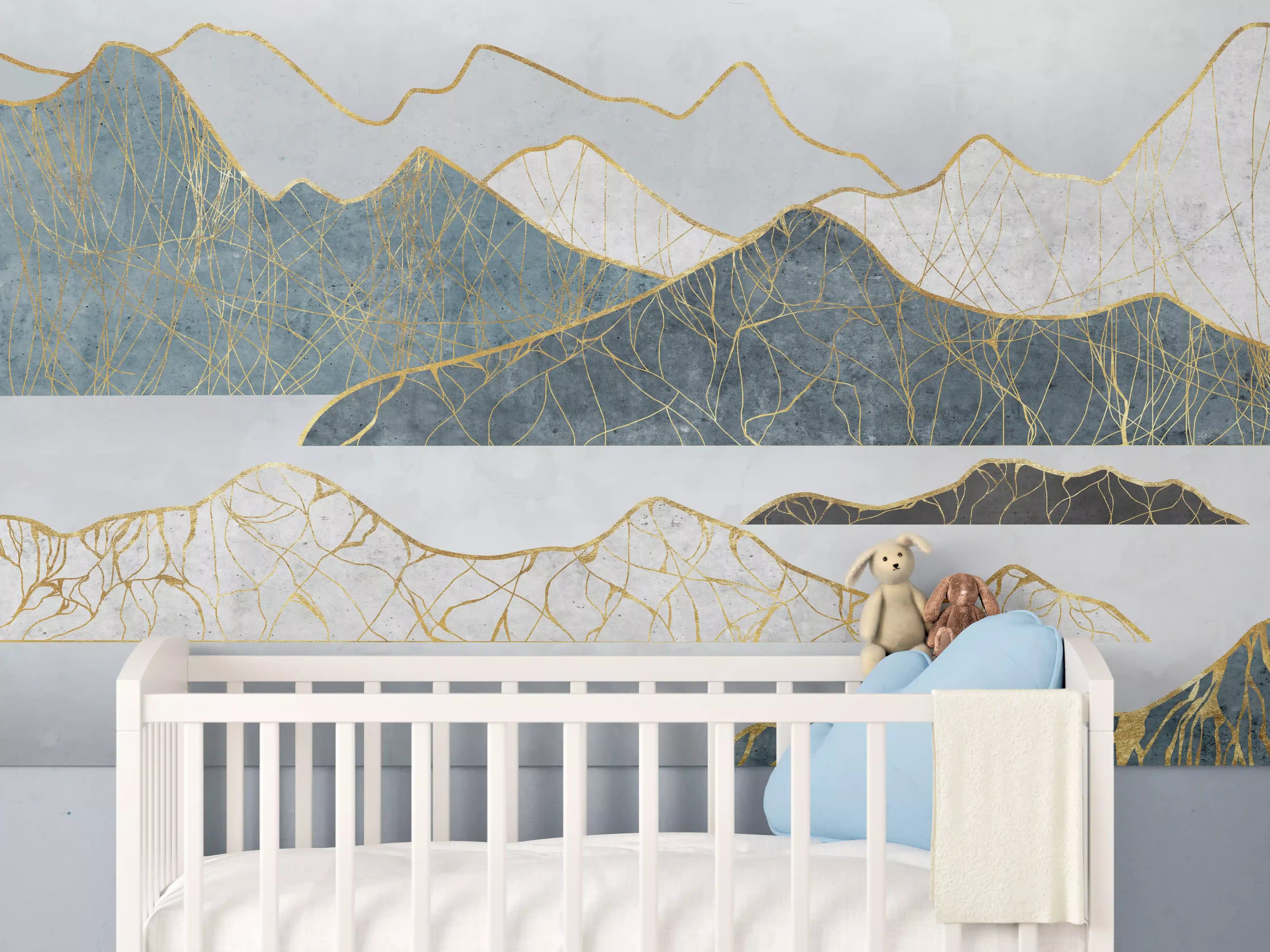 Babyzimmer Wandgestaltung - Goldene Silhouetten einer Bergregion