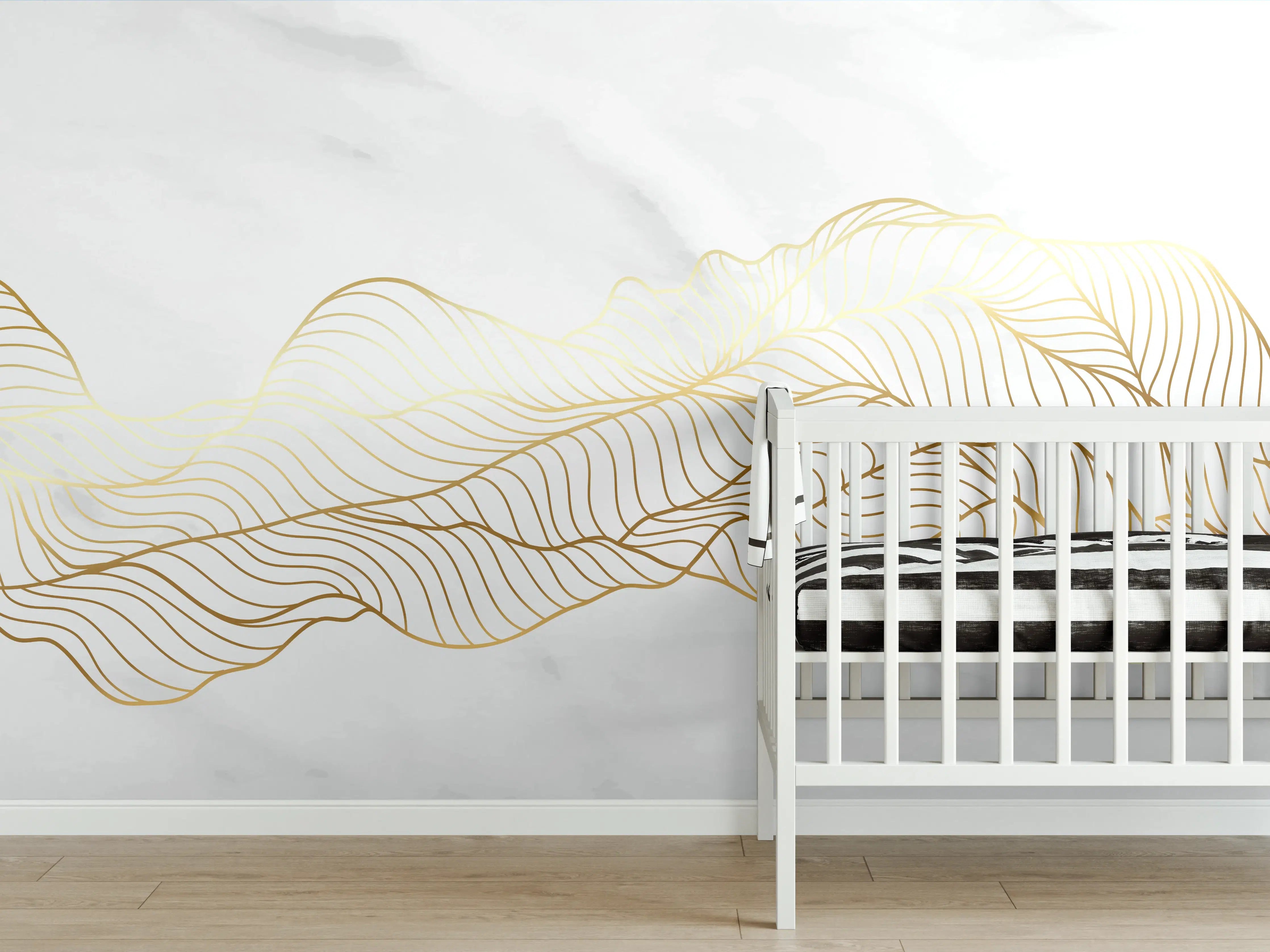 Babyzimmer Wandgestaltung - Goldene Welle auf Marmor