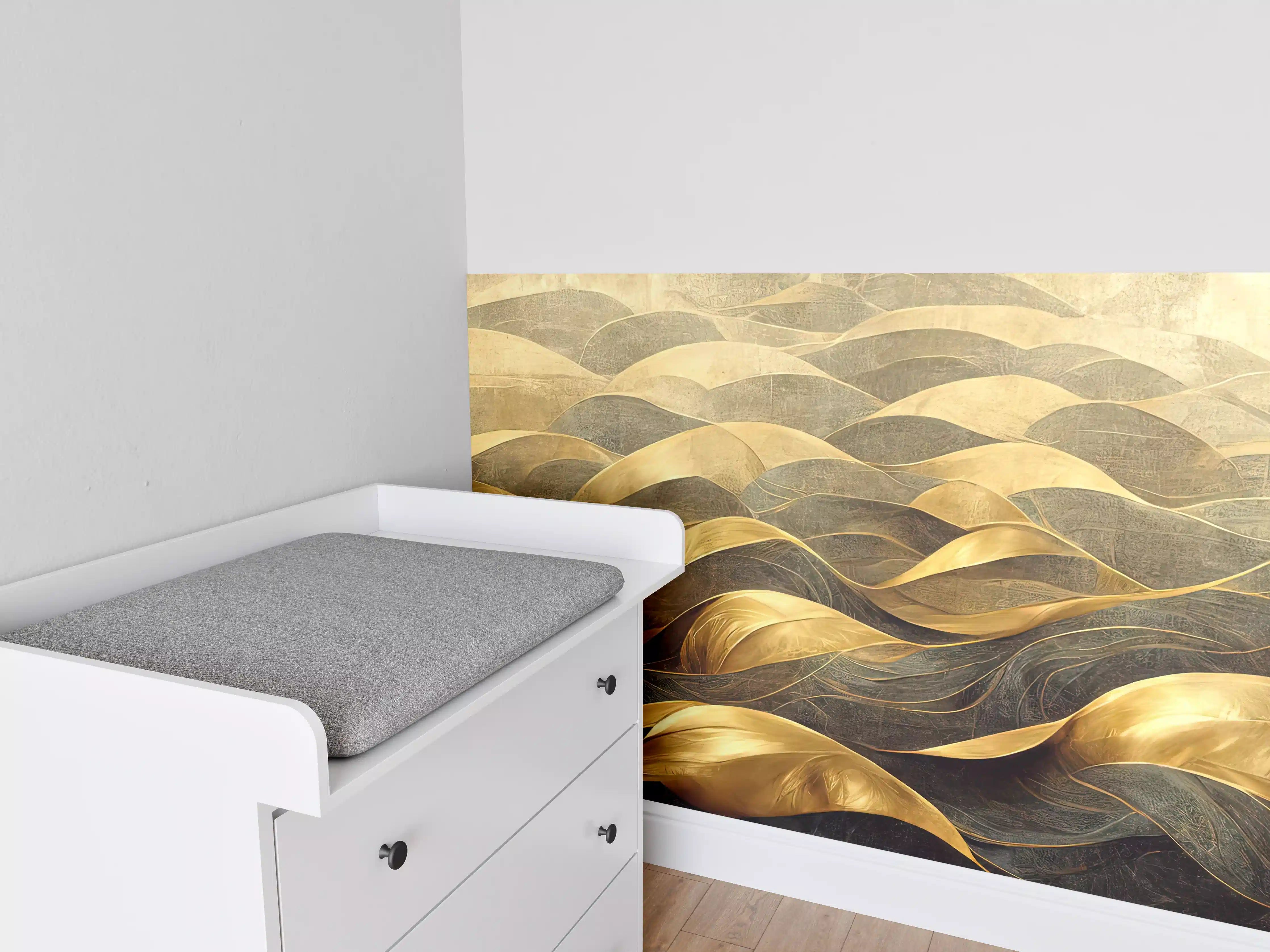Babyzimmer Wandgestaltung - Goldene Wellen auf dunklem Hintergrund