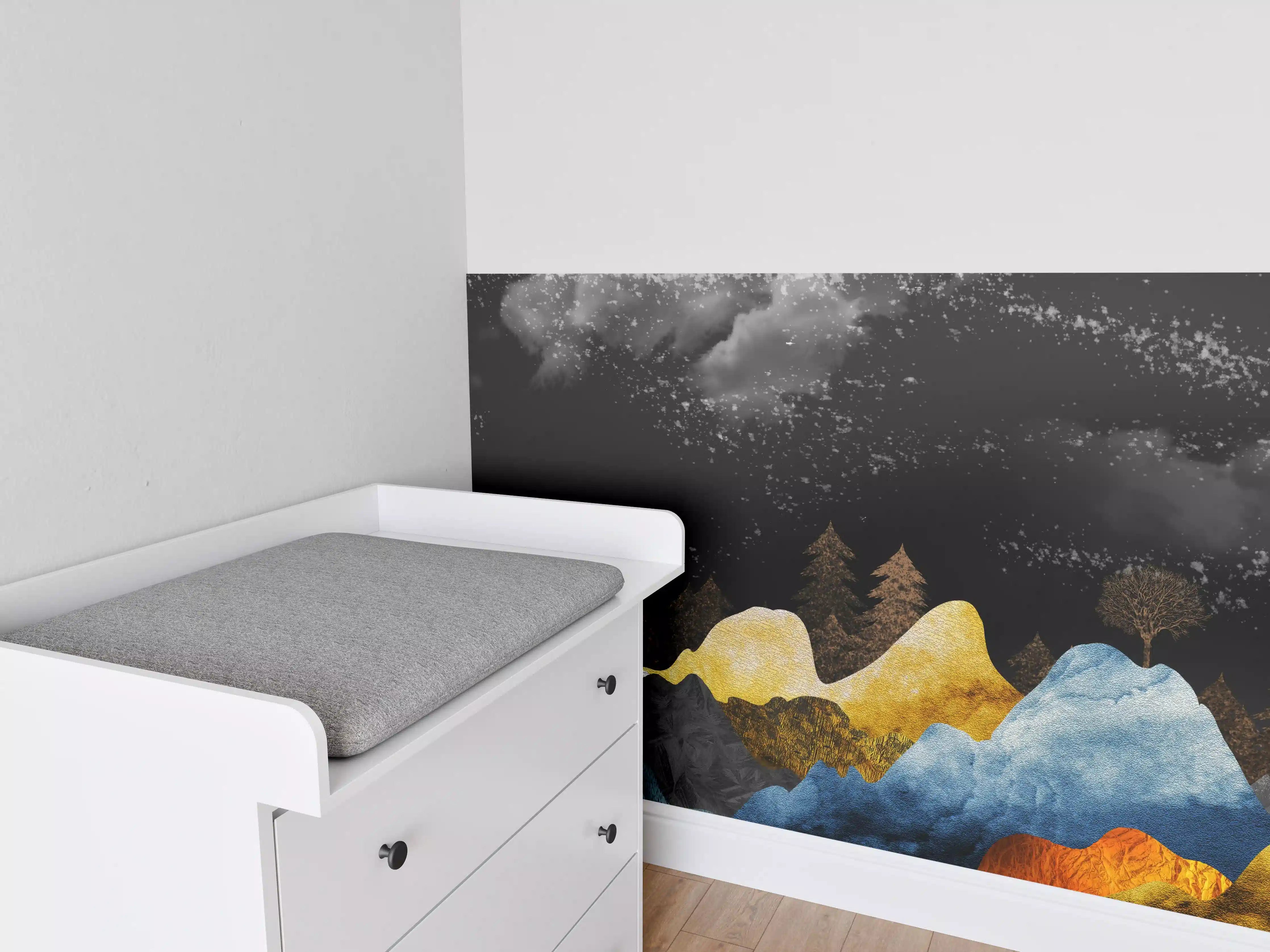 Babyzimmer Wandgestaltung - Goldene Winterberge Wandtapete