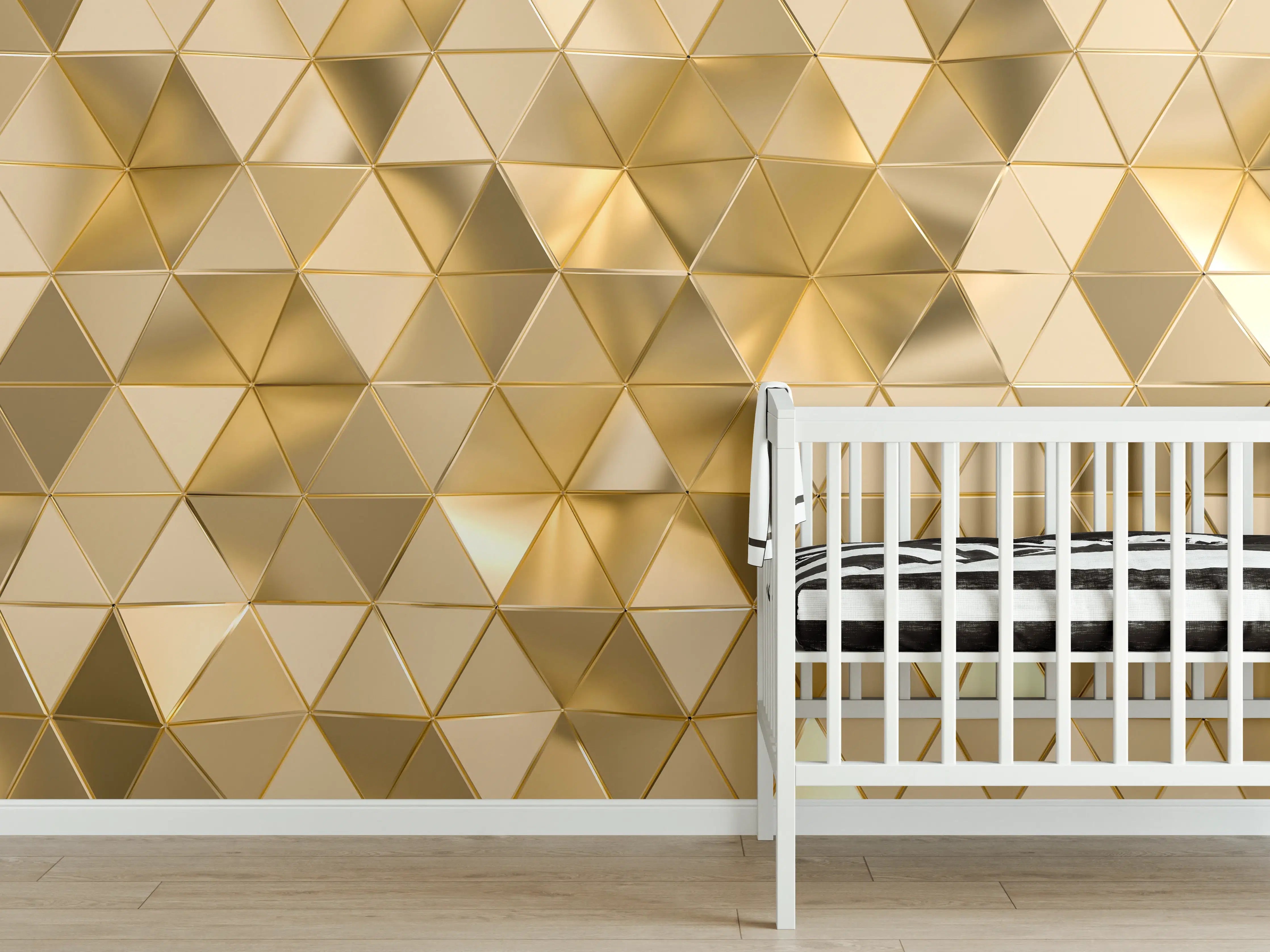 Babyzimmer Wandgestaltung - Goldenes Dreieck Polygon Muster
