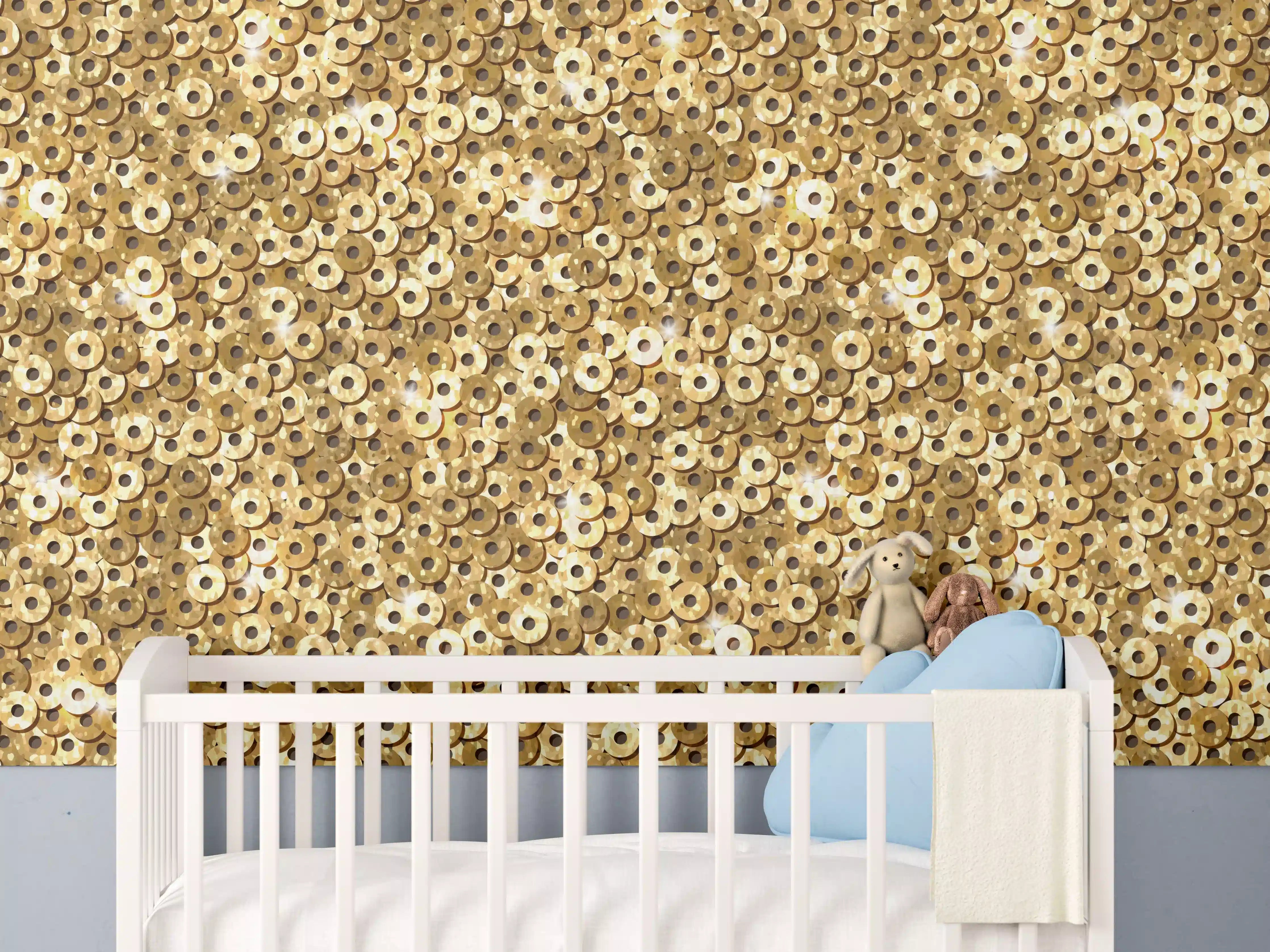 Babyzimmer Wandgestaltung - Goldenes Pailletten-Muster