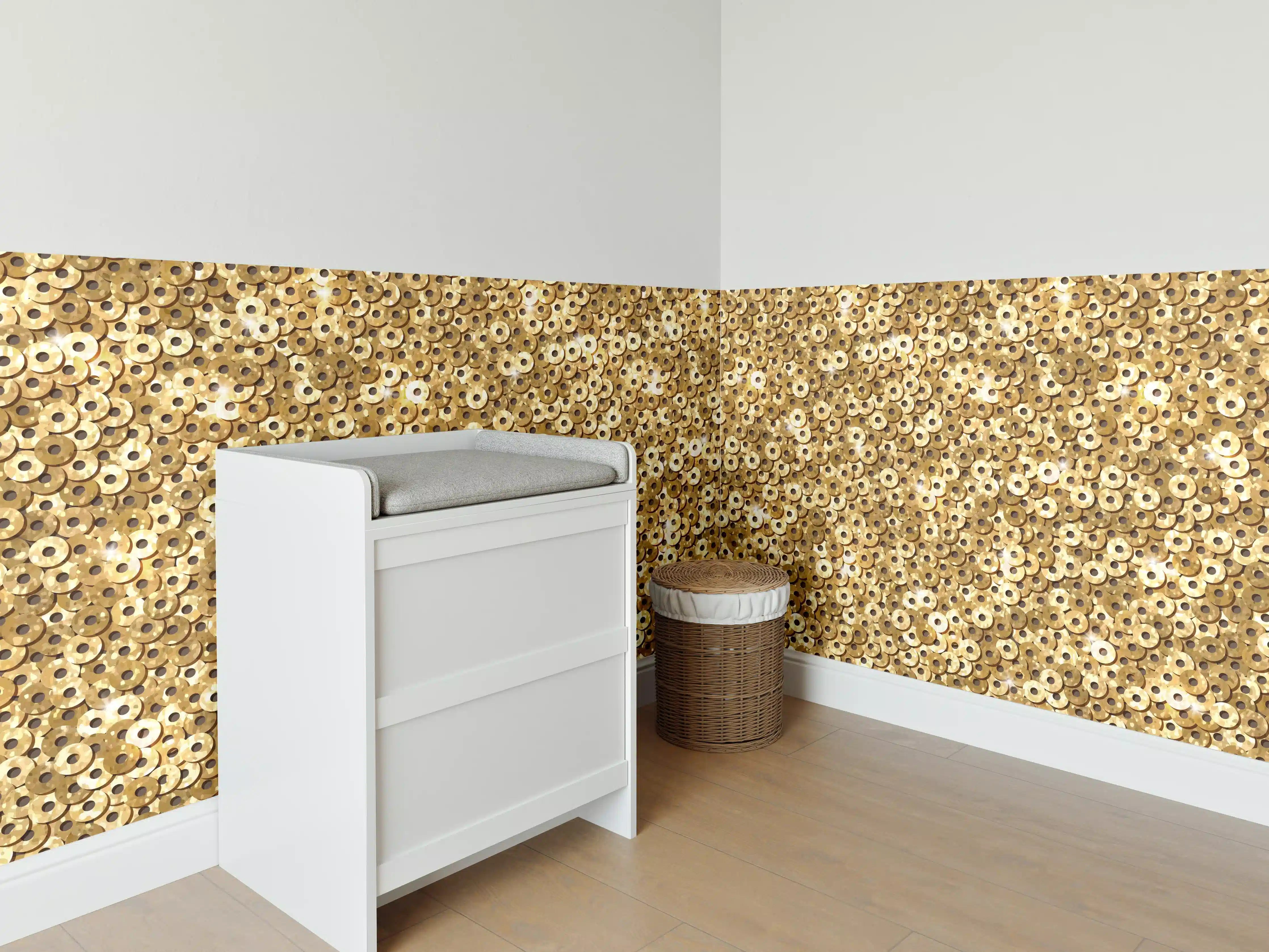 Babyzimmer Wandgestaltung - Goldenes Pailletten-Muster
