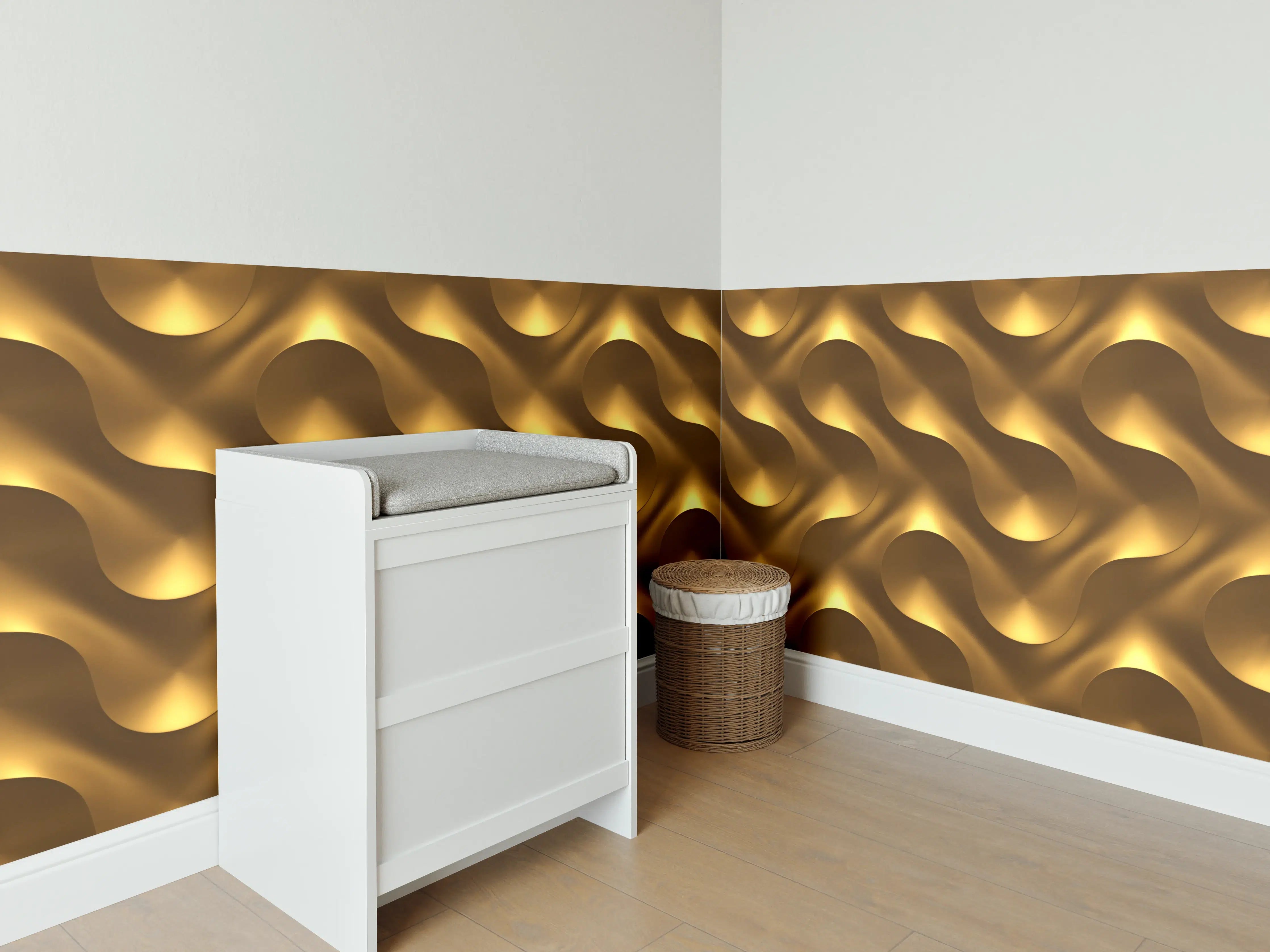 Babyzimmer Wandgestaltung - Goldenes Wellen Muster