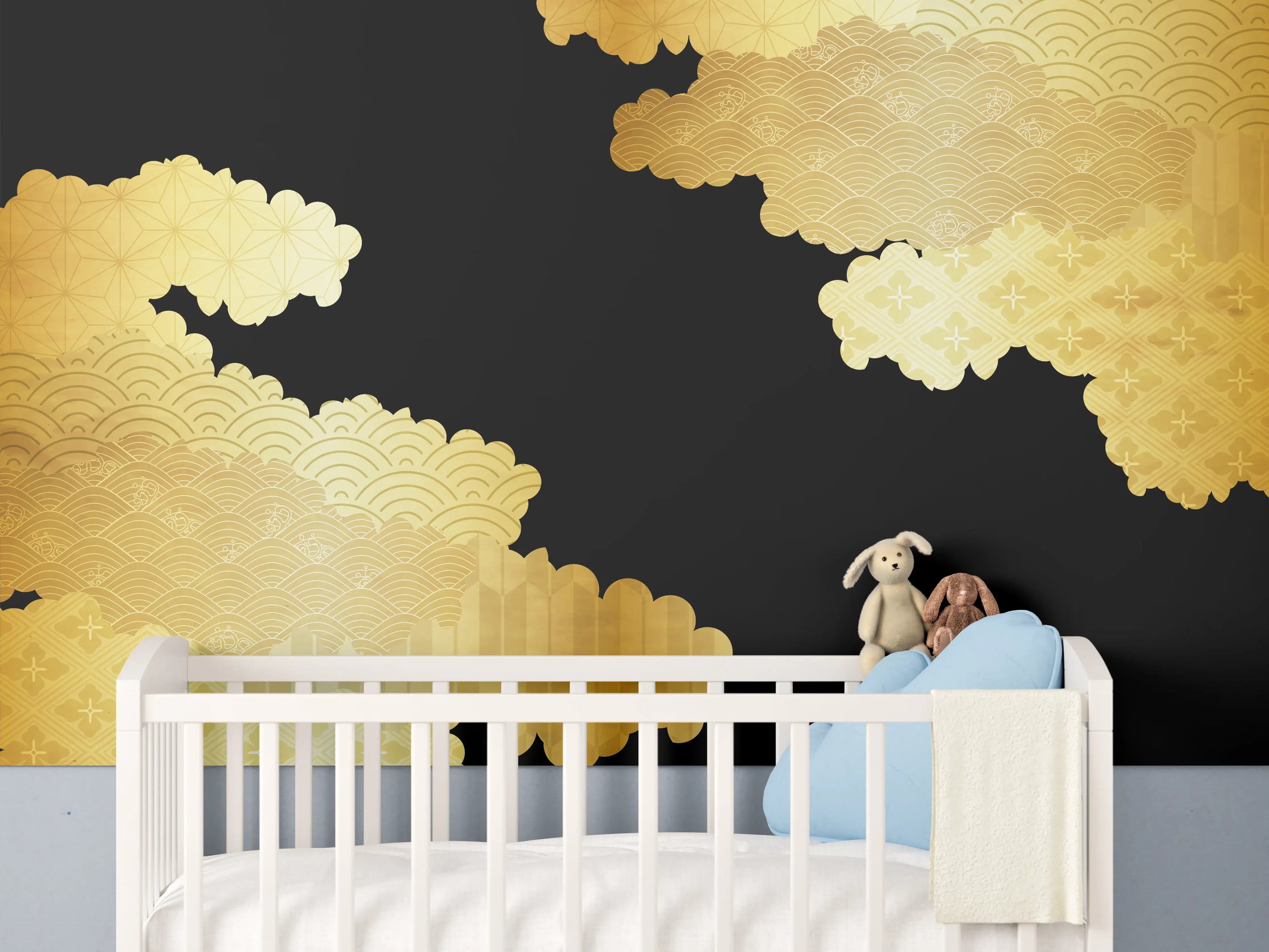 Babyzimmer Wandgestaltung - Goldenes Wolkendesign Muster