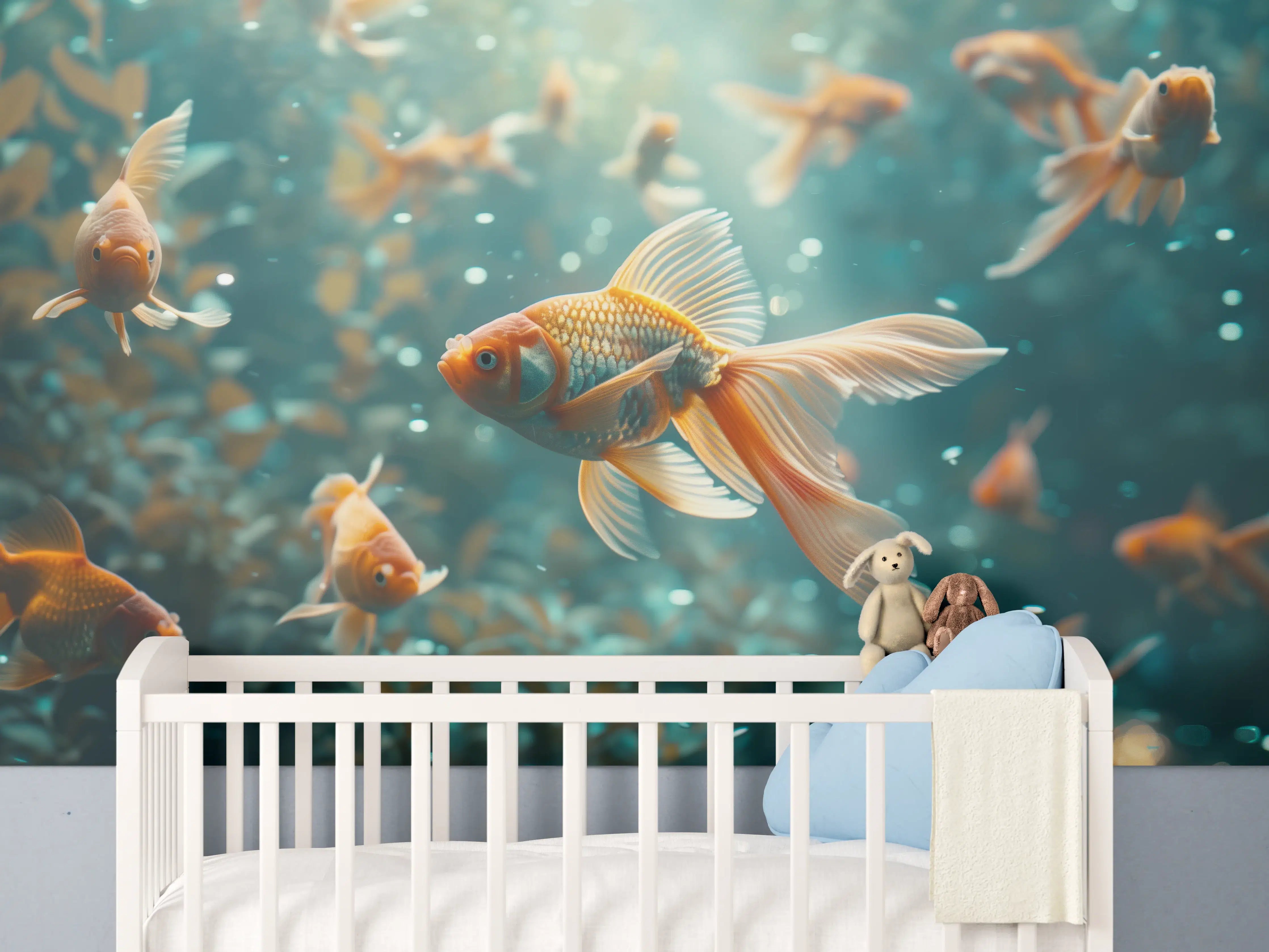 Babyzimmer Wandgestaltung - Goldfische Türkis-Orange