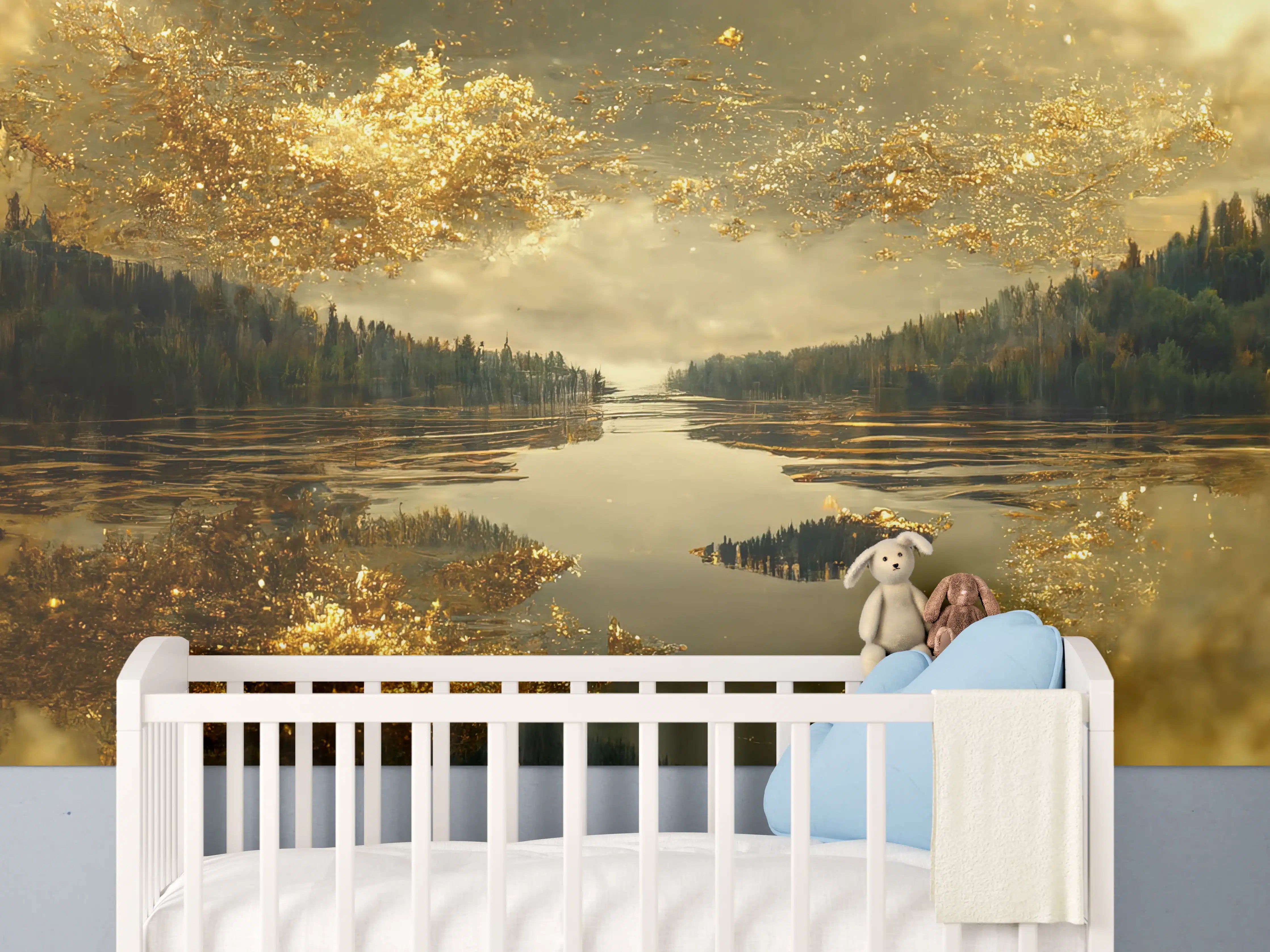 Babyzimmer Wandgestaltung - Goldstaub über Fluss