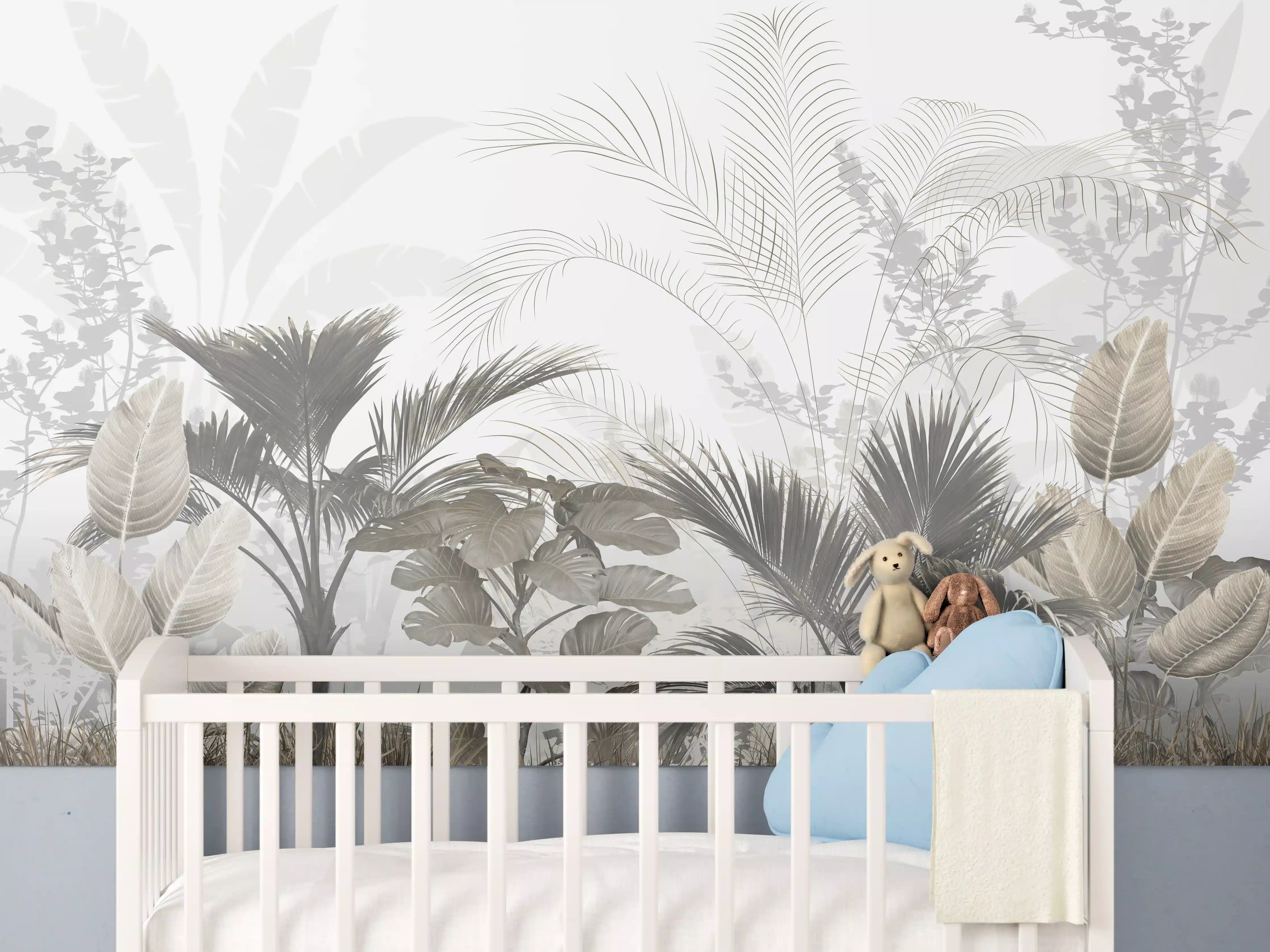 Babyzimmer Wandgestaltung - Gräulich - Florales Wandbild