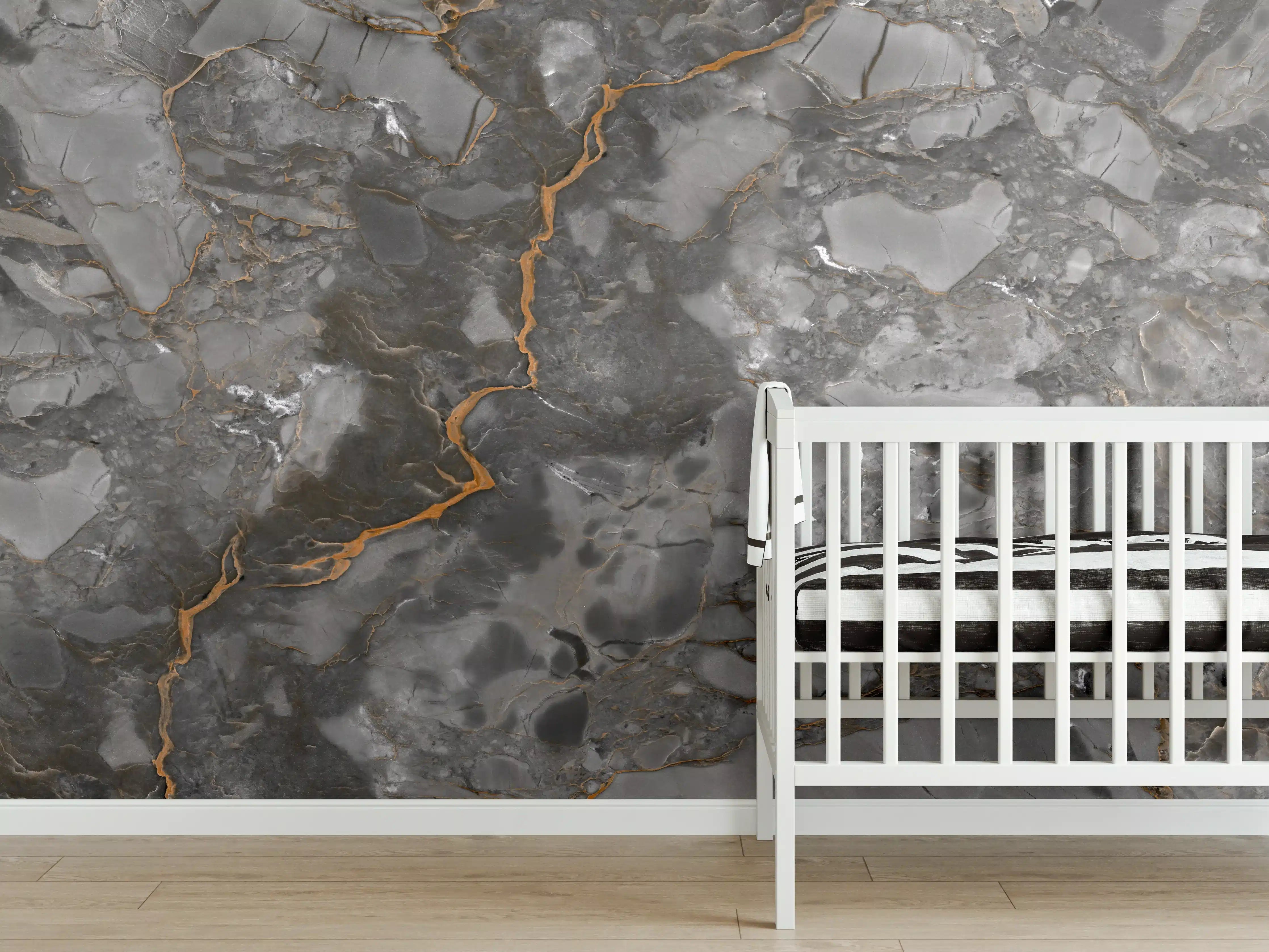 Babyzimmer Wandgestaltung - Gräulich-Schwarzer Marmor