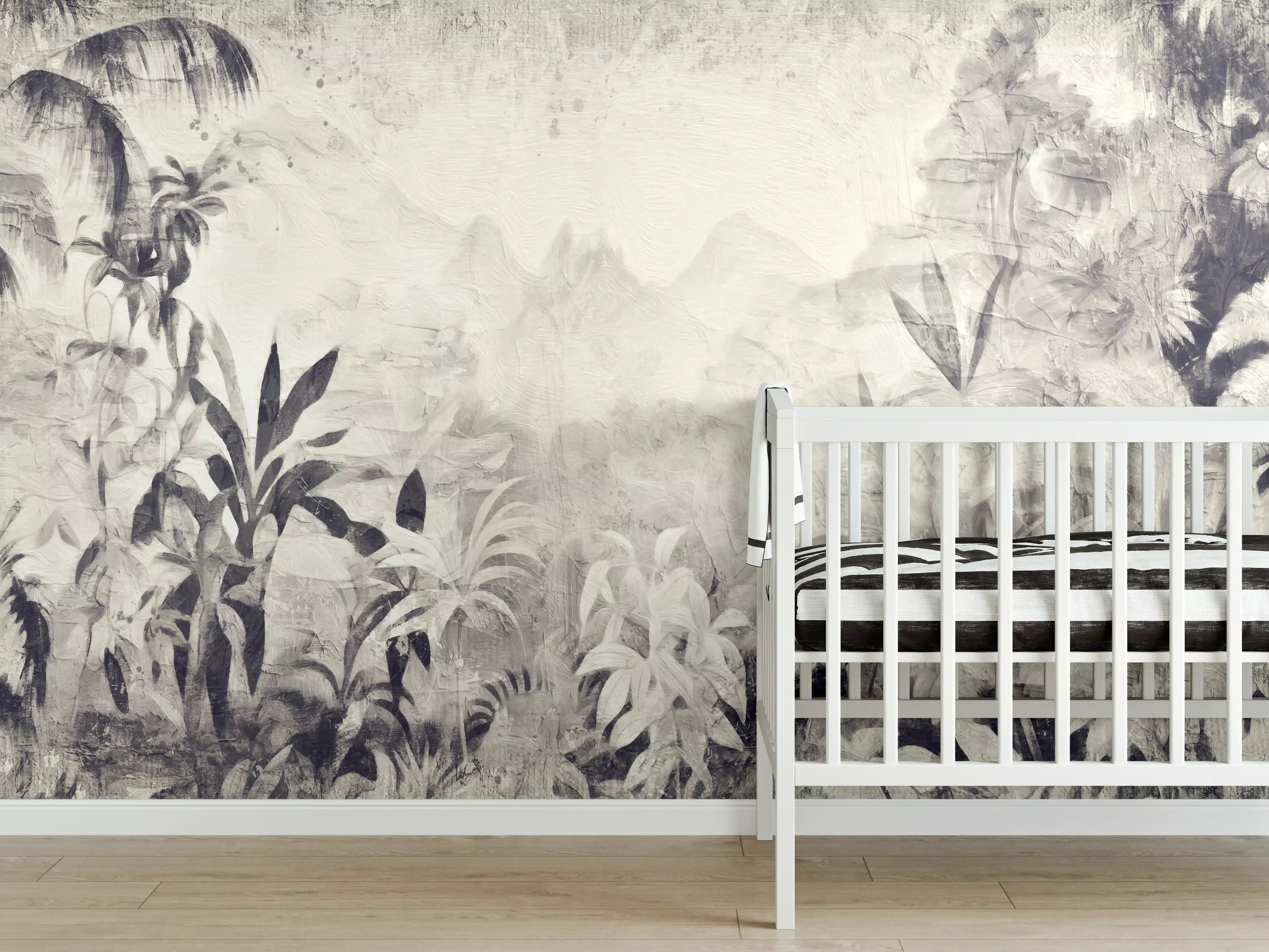 Babyzimmer Wandgestaltung - Gräuliche Landschaft - Floral