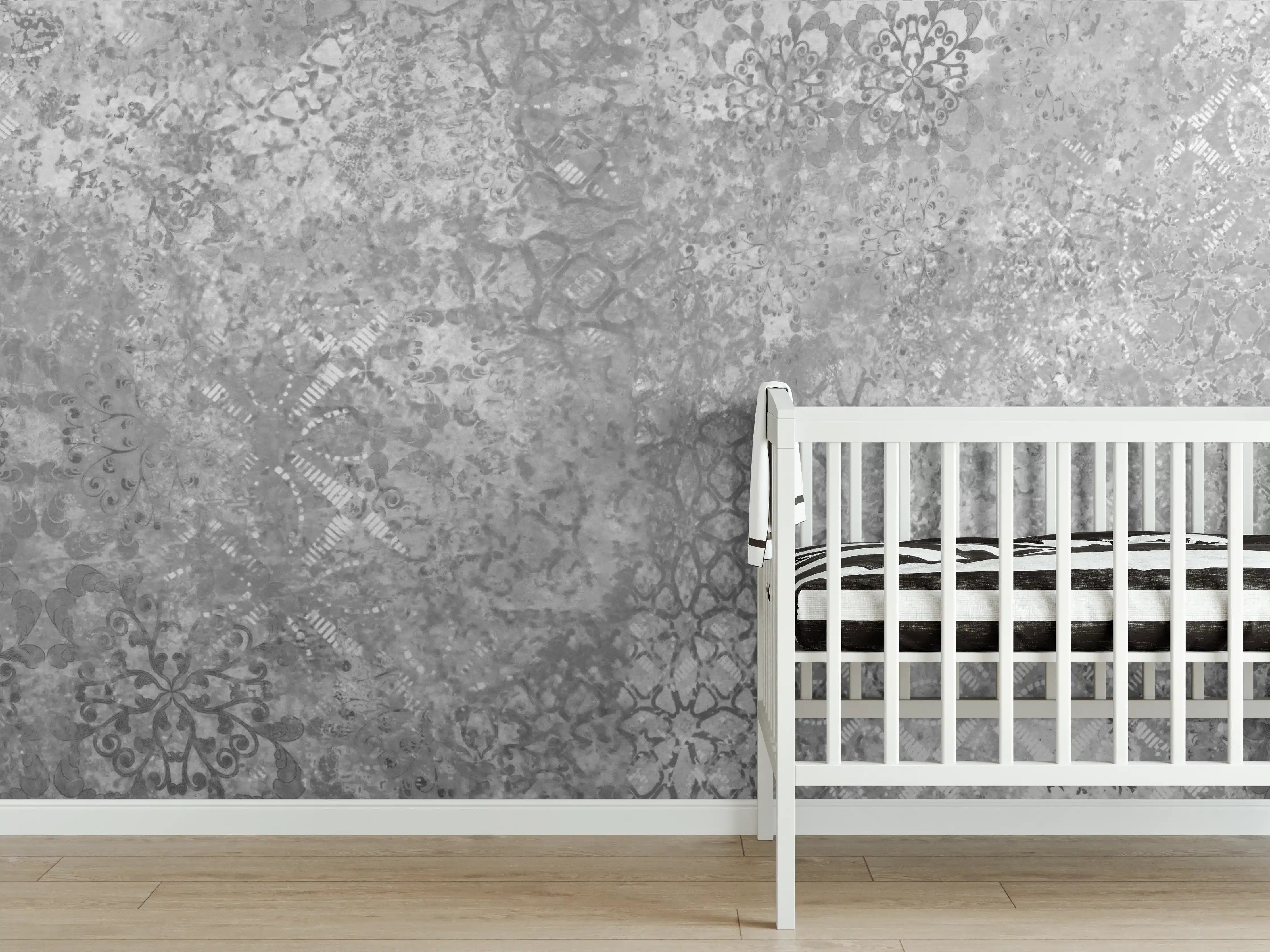 Babyzimmer Wandgestaltung - Gräuliche Patchwork Fliesen