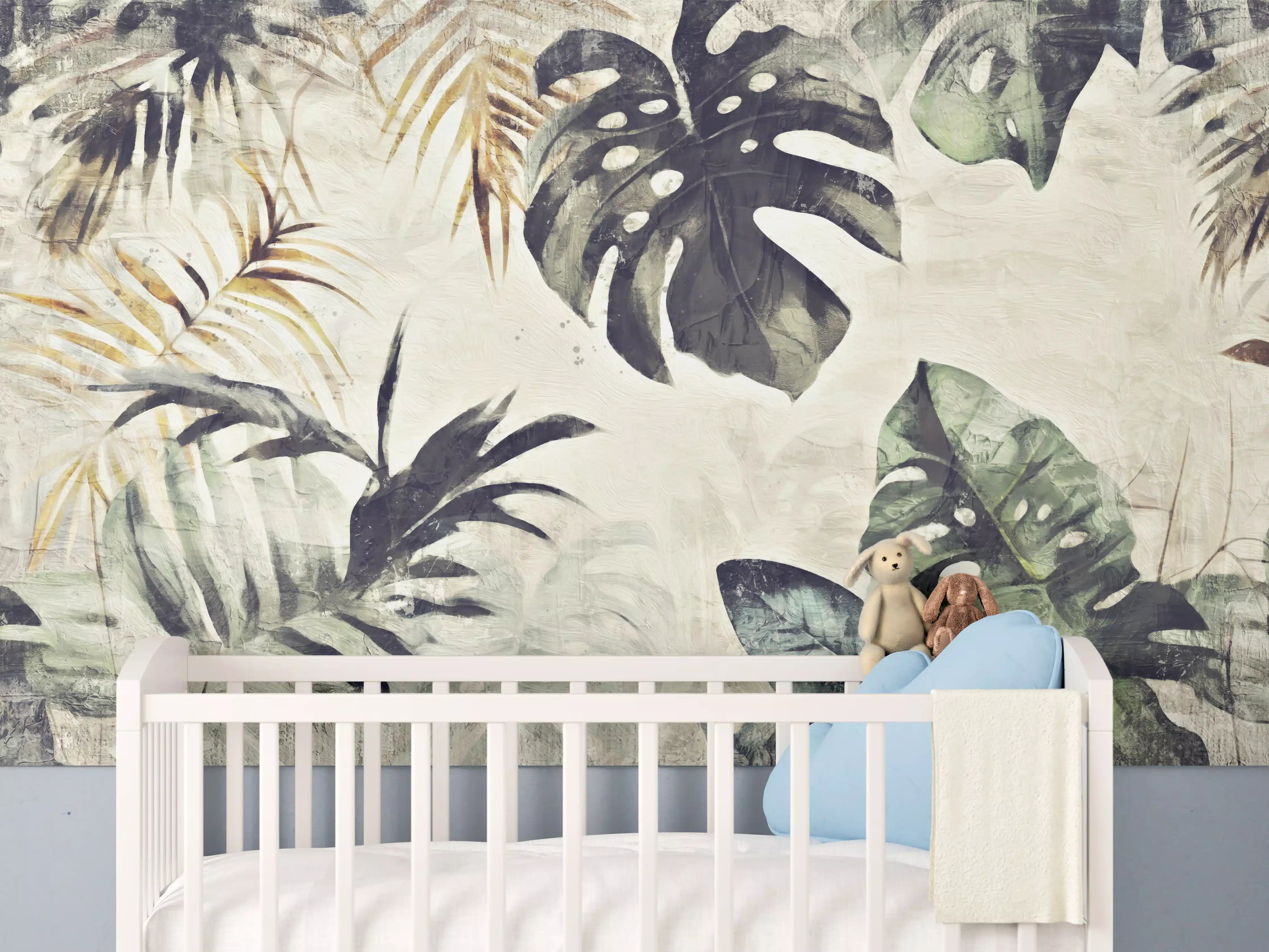 Babyzimmer Wandgestaltung - Gräuliche Pflanzen - Floral