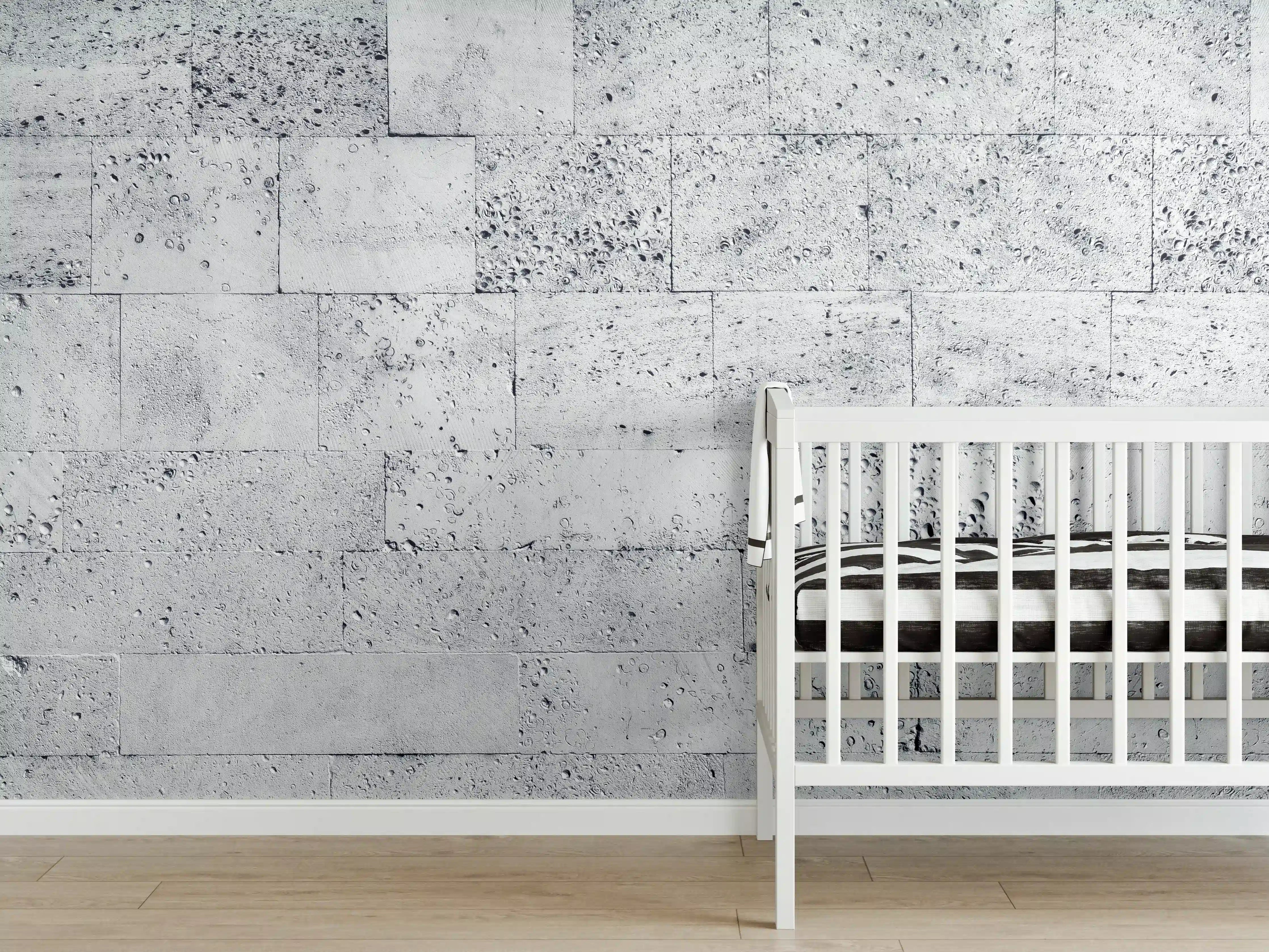 Babyzimmer Wandgestaltung - Gräuliche Tuffstein-Blockwand