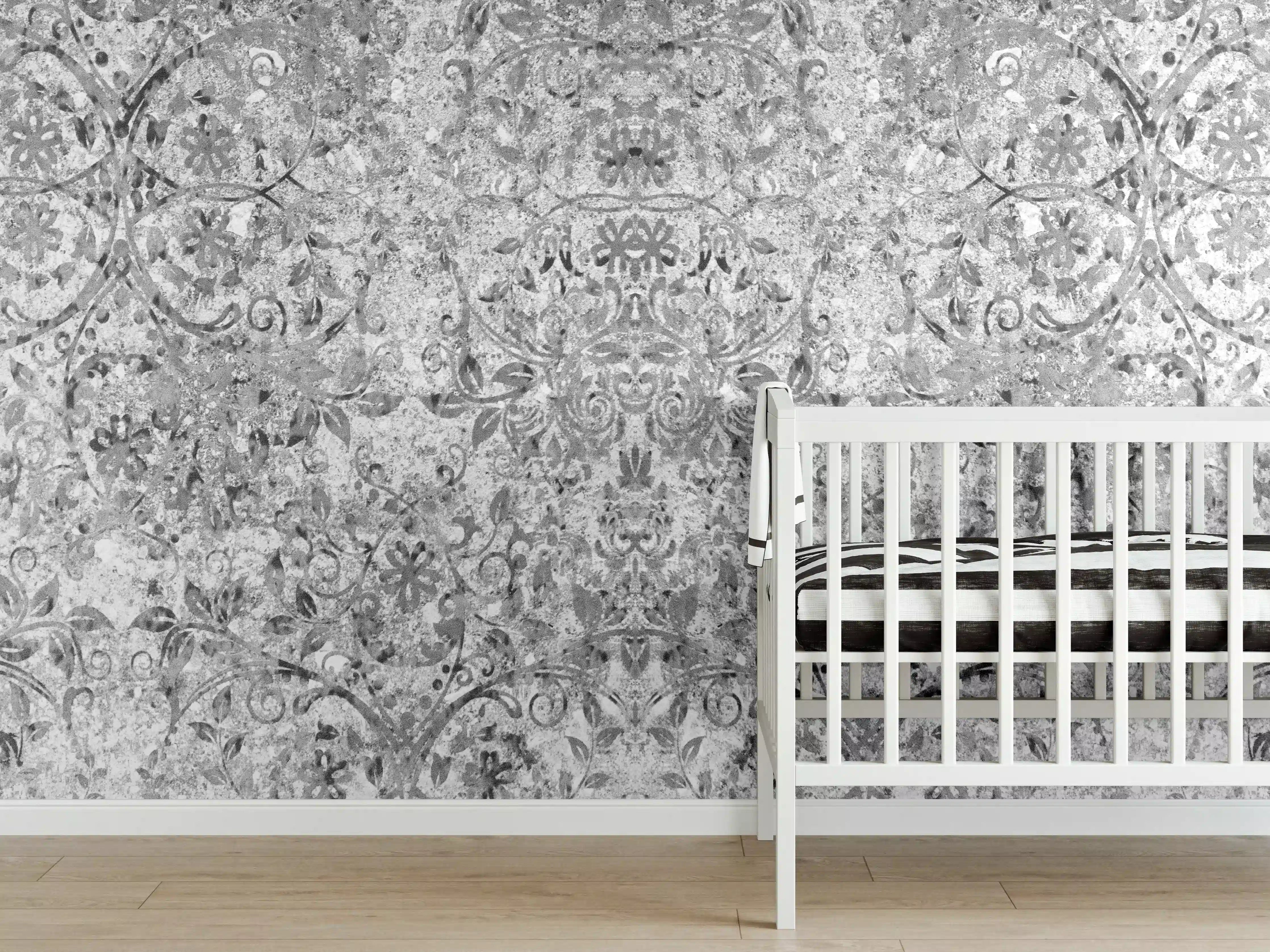 Babyzimmer Wandgestaltung - Gräuliche gealterte Tapet-Wand