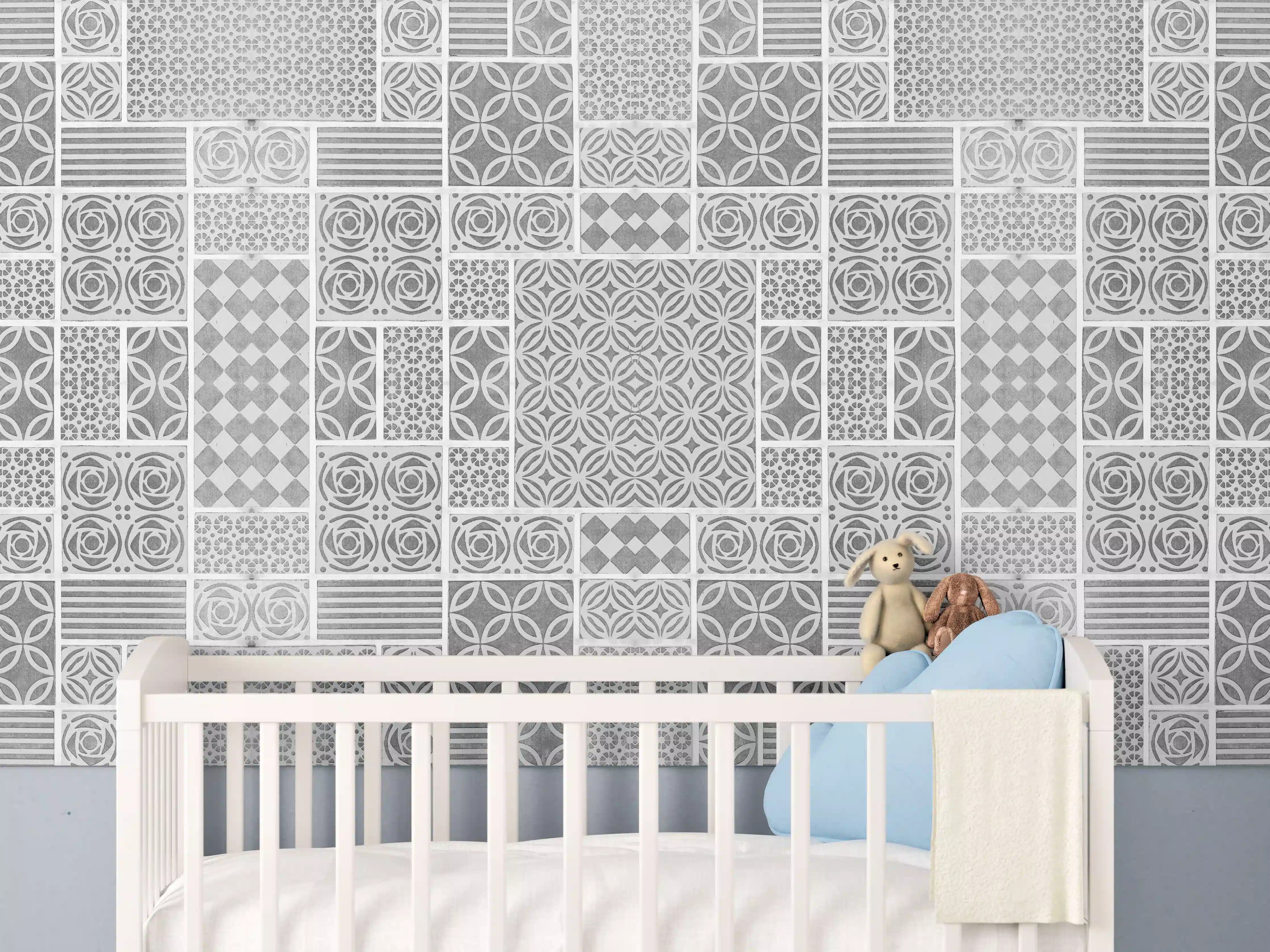 Babyzimmer Wandgestaltung - Gräuliche geometrische Fliesen